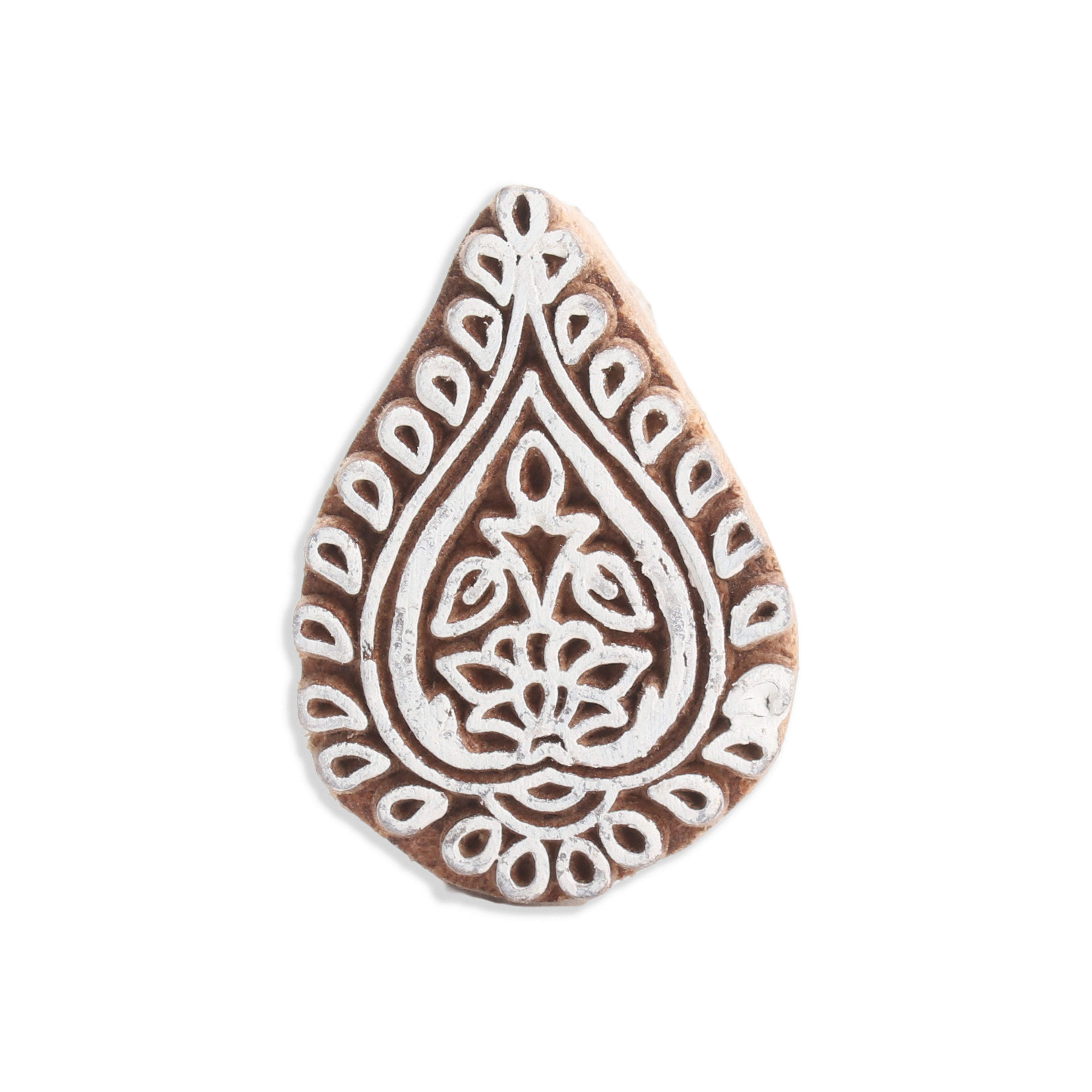 Hand Carved Wooden Printing Block Floral Impression W 1.5inch X L 1 inch 1pc