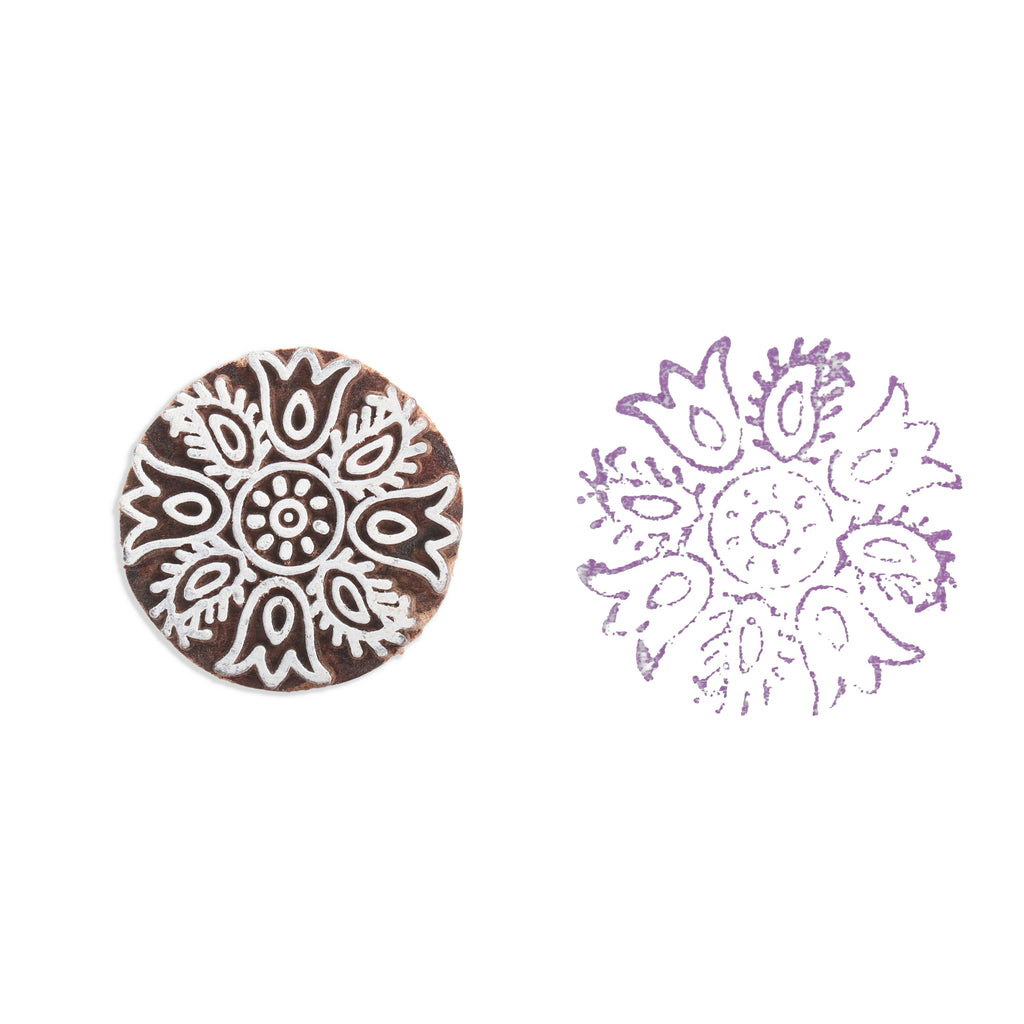 Hand Carved Wooden Printing Block Mandala Bloom W 2inch X L 2inch 1pc