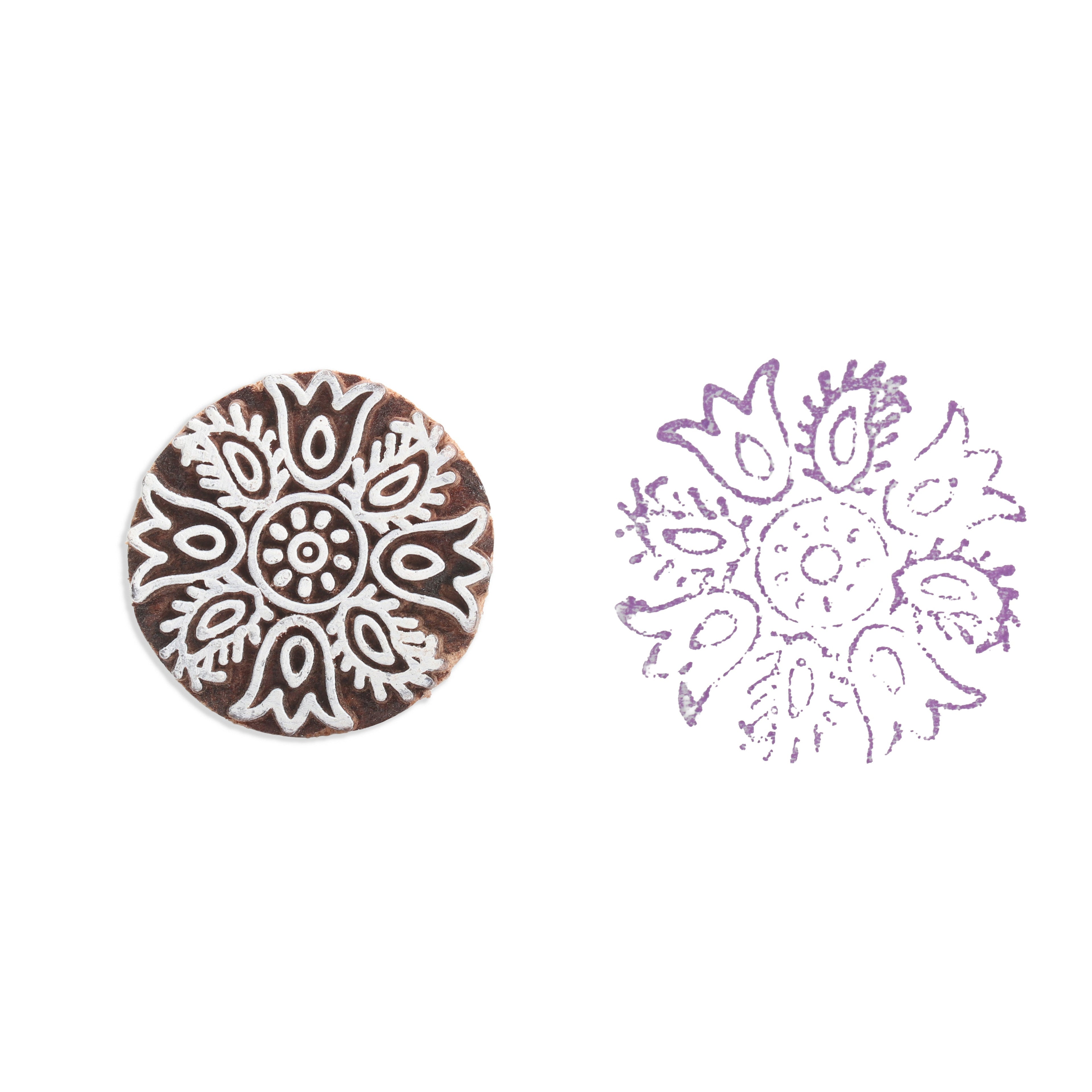 Hand Carved Wooden Printing Block Mandala Bloom W 2inch X L 2inch 1pc