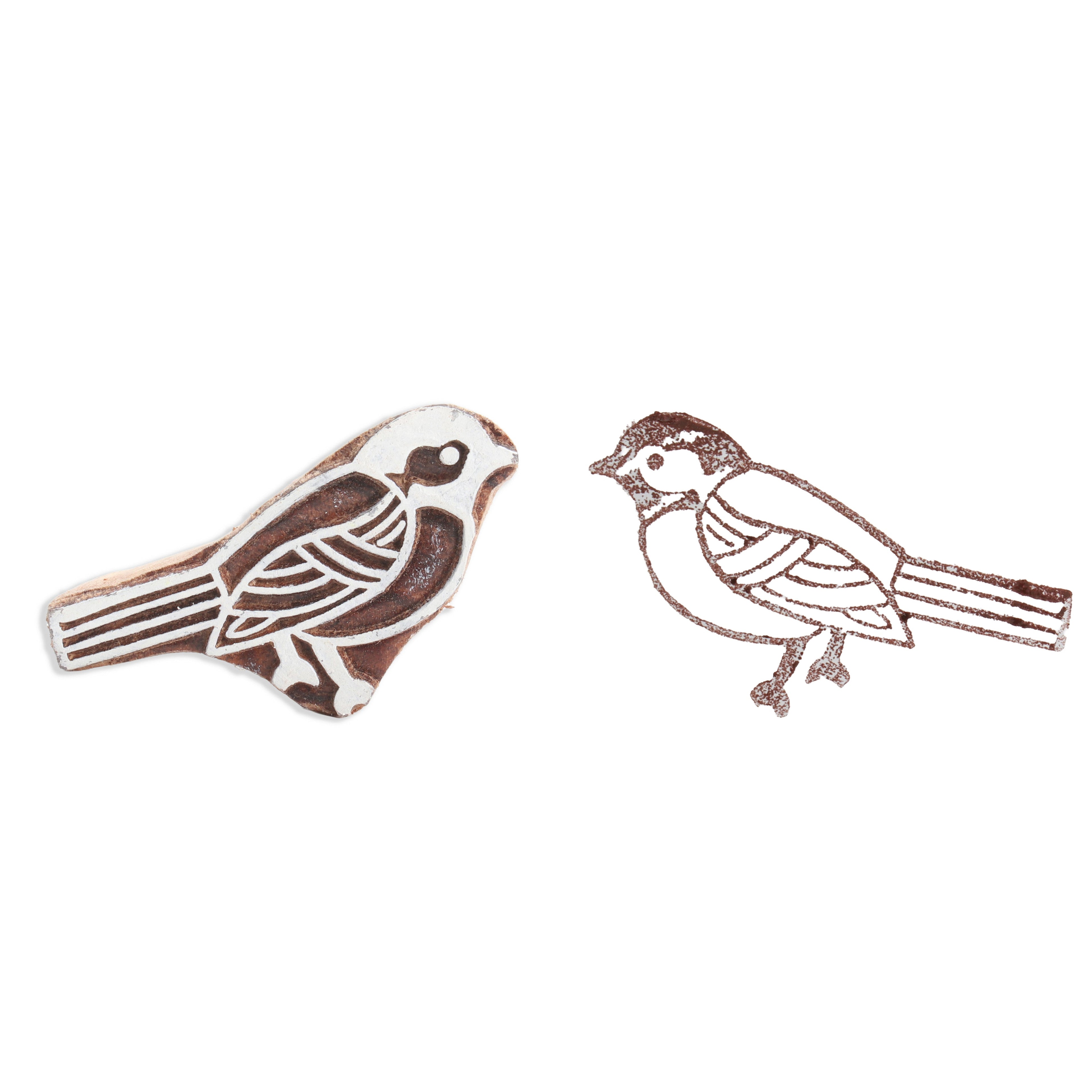 Hand Carved Wooden Printing Block Sparrow W 2inch X L 2inch 1pc