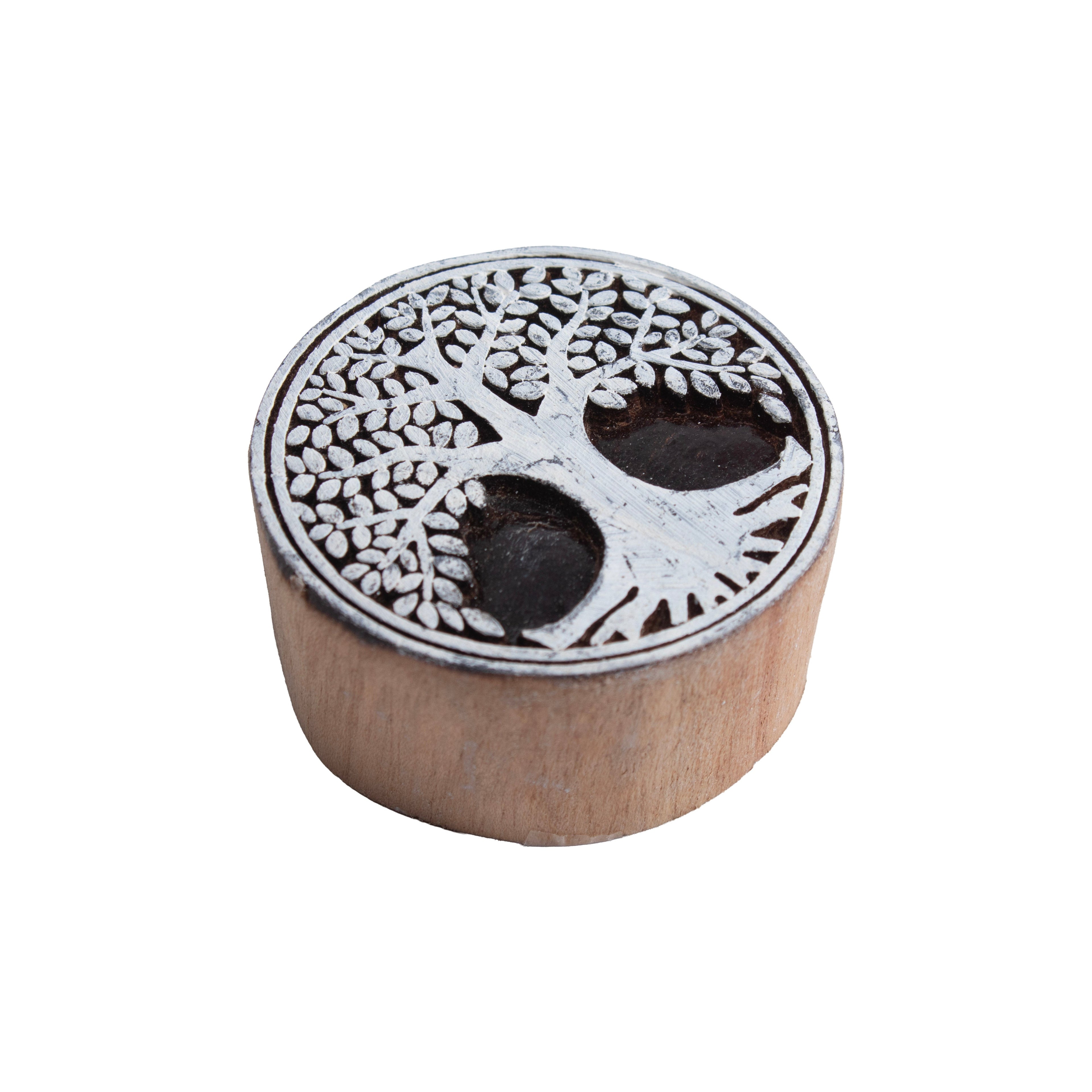 Hand Carved Wooden Printing Block Heritage Tree 2.5inch Dia 1pc