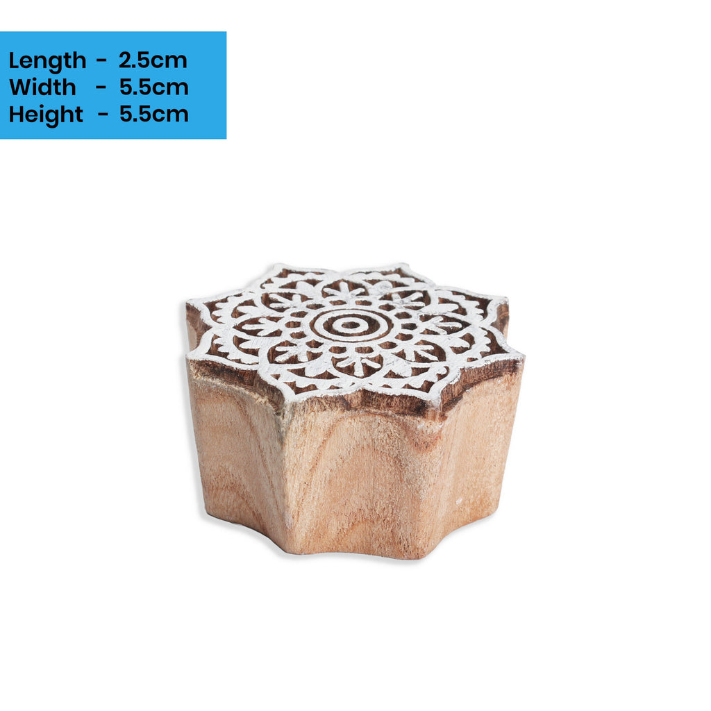 Hand Carved Wooden Printing Block Vintage Mandala 2.5inch Dia 1pc