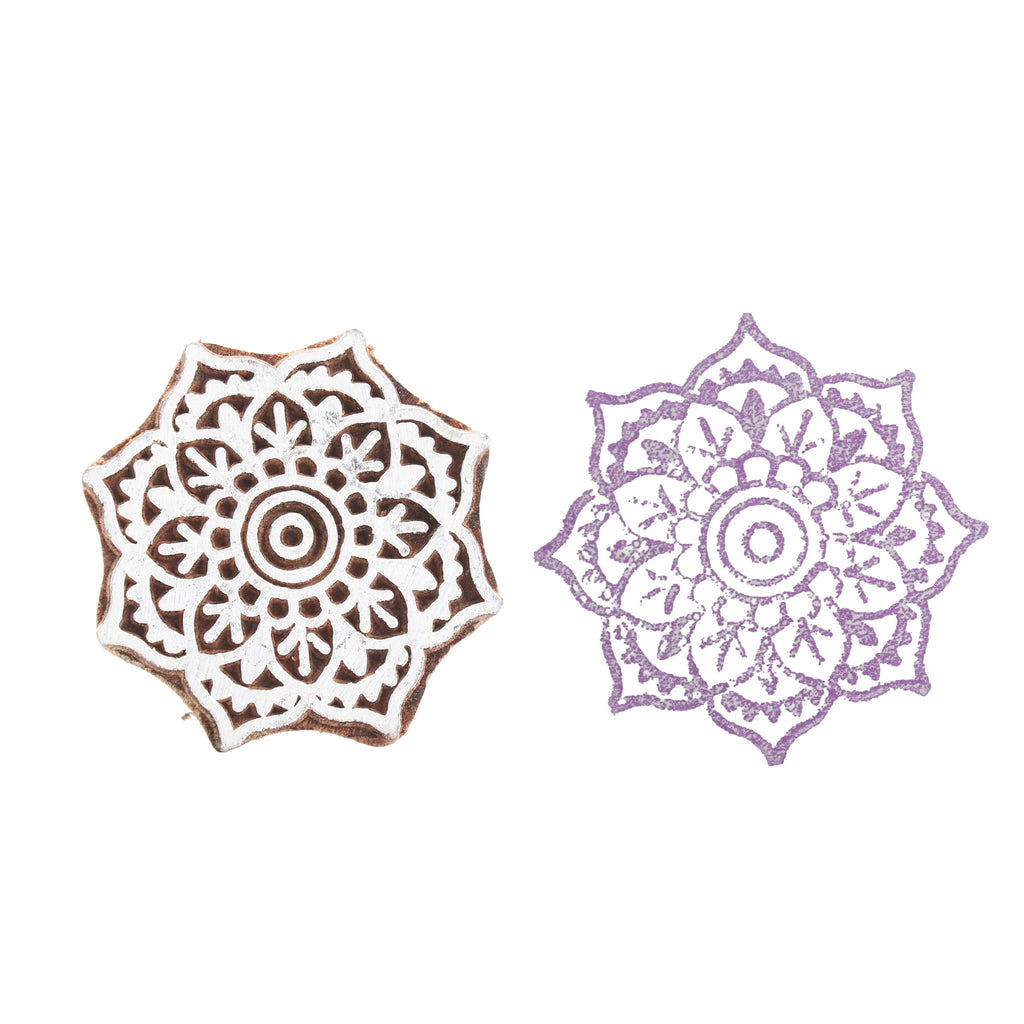 Hand Carved Wooden Printing Block Vintage Mandala 2.5inch Dia 1pc