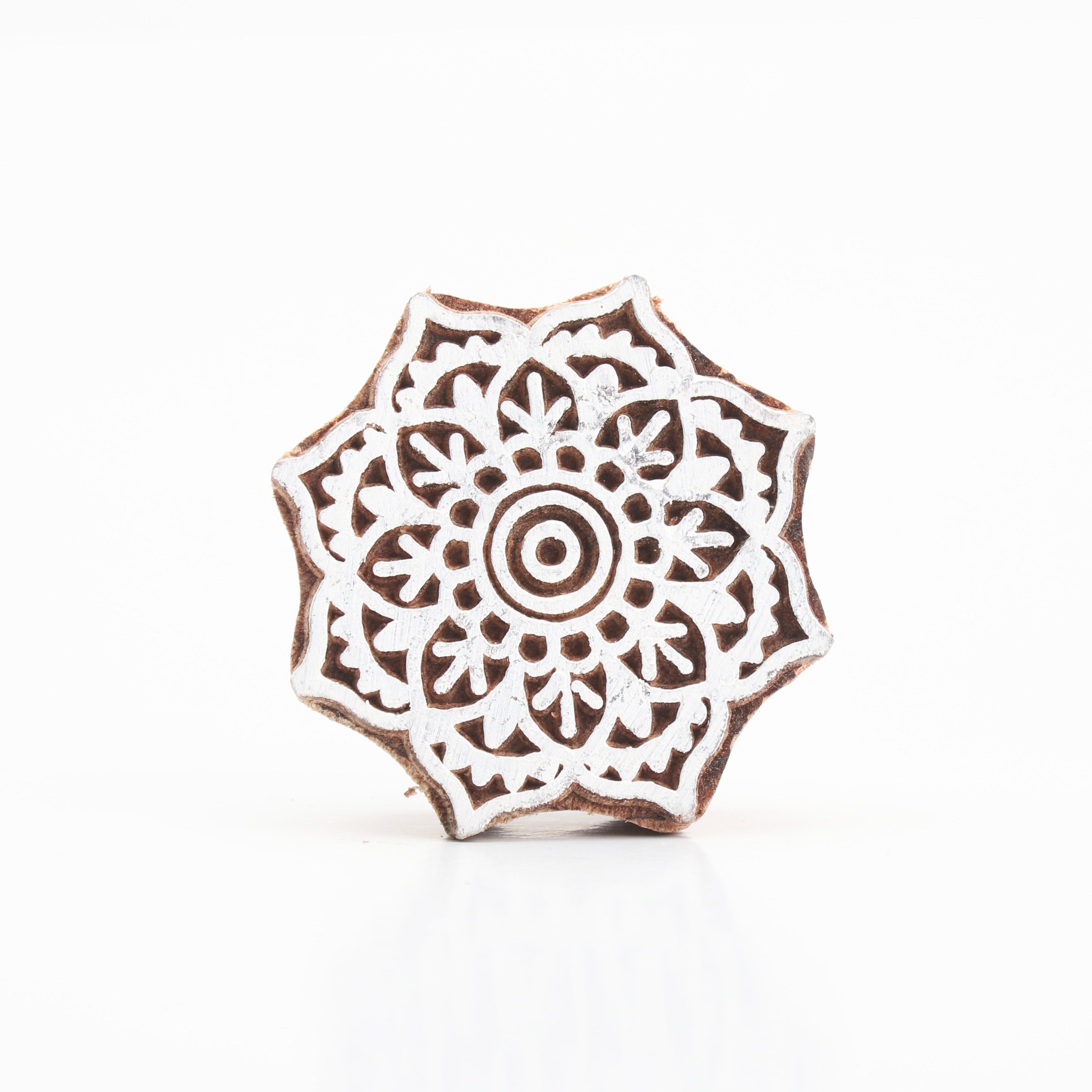 Hand Carved Wooden Printing Block Vintage Mandala 2.5inch Dia 1pc
