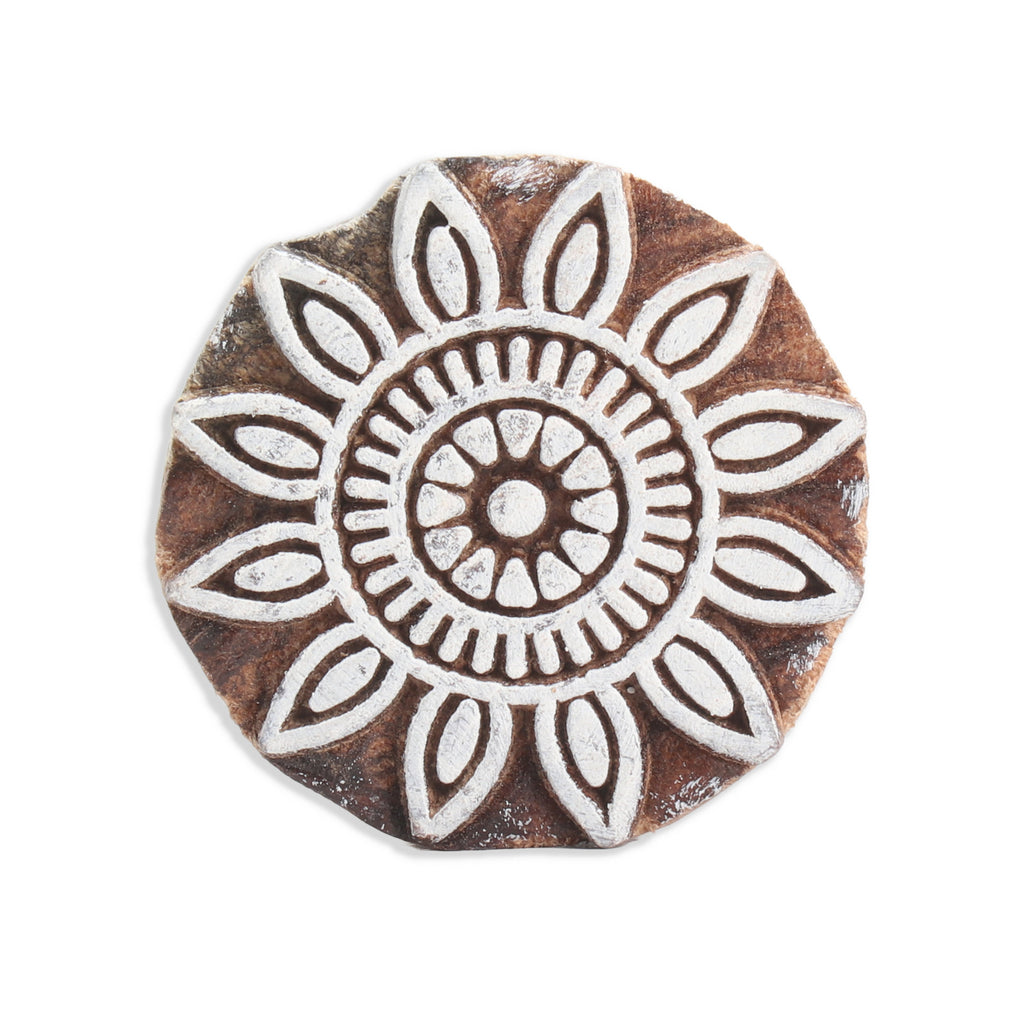 Hand Carved Wooden Printing Block Floral Harmony 2.5inch Dia 1pc
