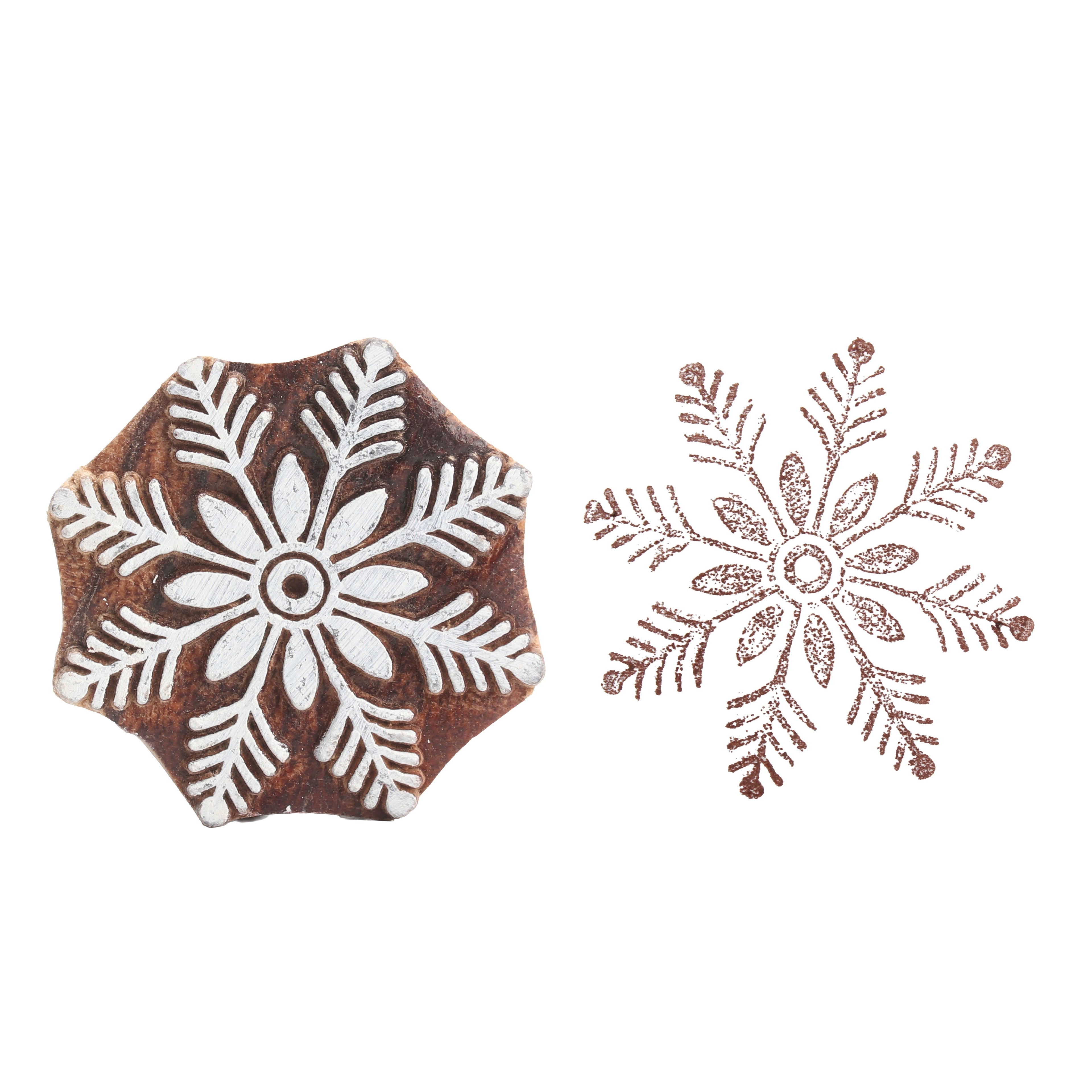 Hand Carved Wooden Printing Block Evergreen Blossom W 2.5inch X L 2.5inch 1pc
