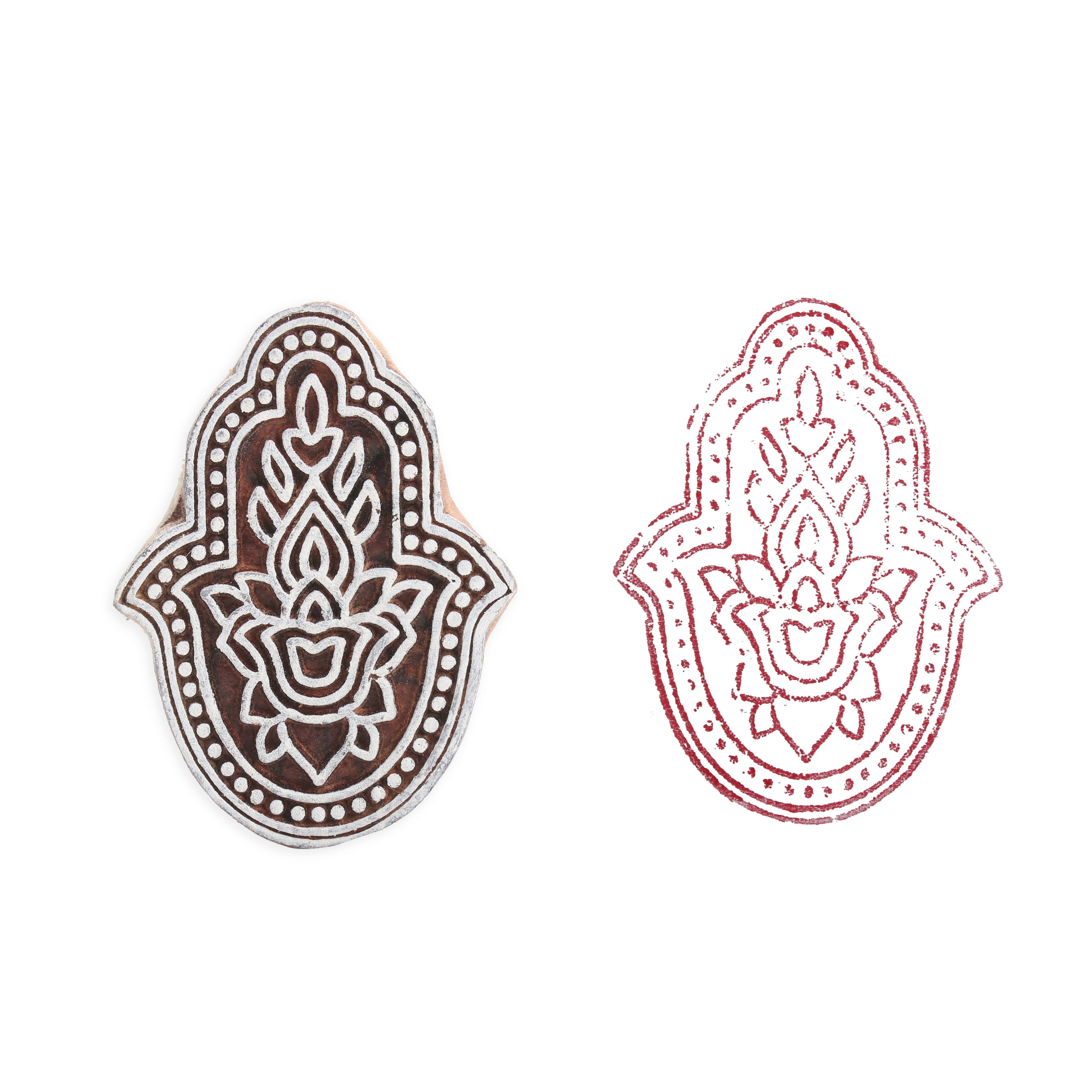 Hand Carved Wooden Printing Block Hamsa Hand W 1.5inch X L 2.5inch 1pc