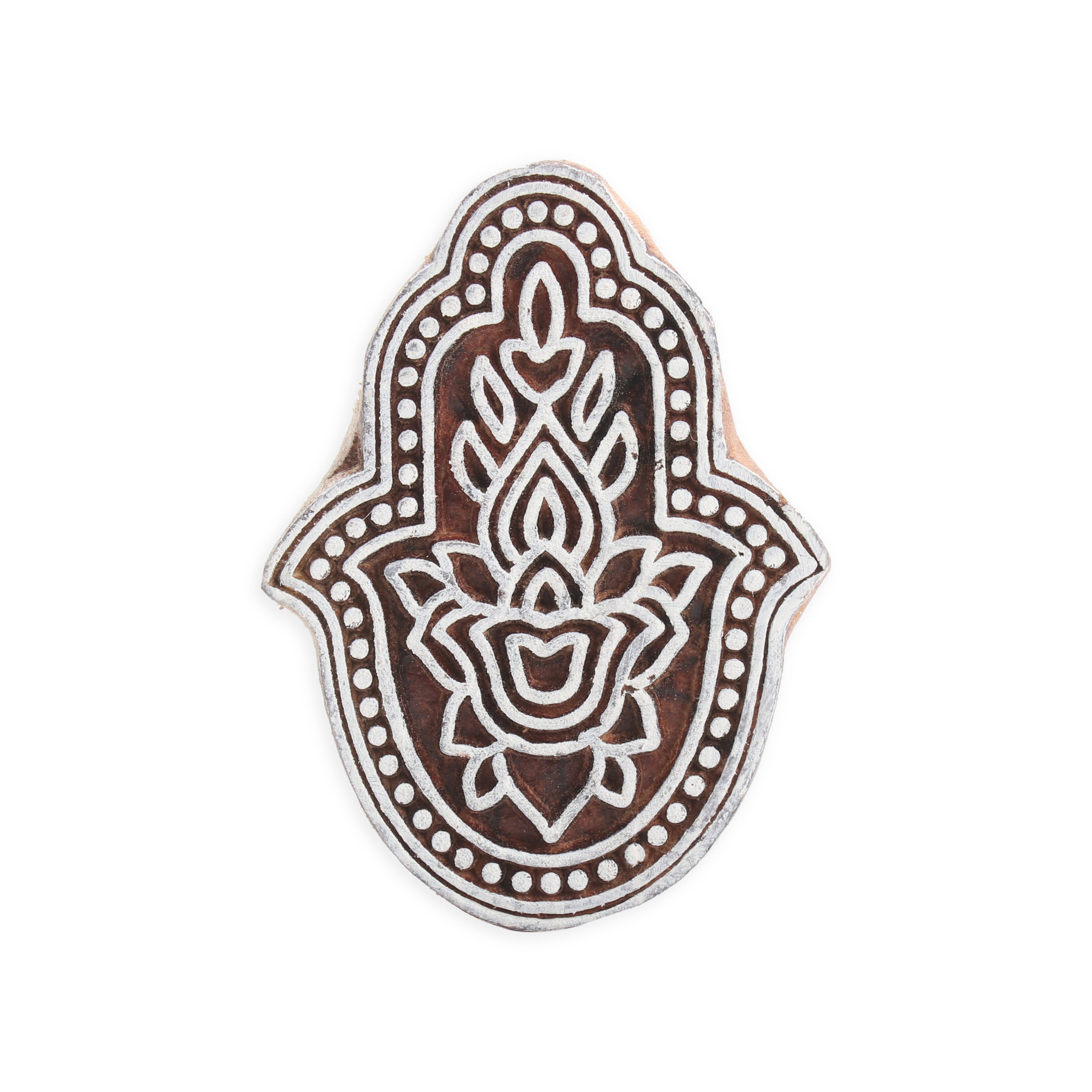 Hand Carved Wooden Printing Block Hamsa Hand W 1.5inch X L 2.5inch 1pc
