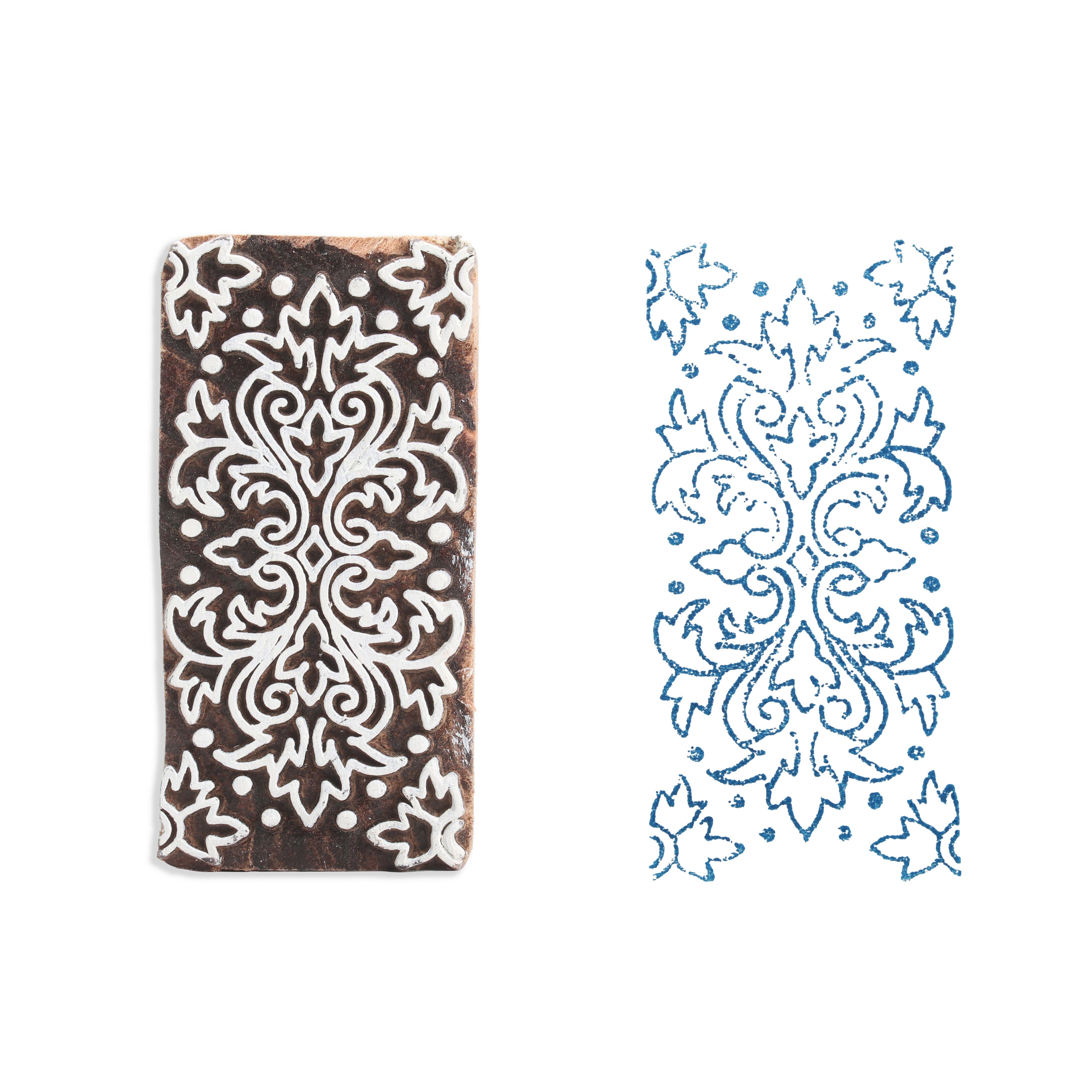Hand Carved Wooden Printing Block Floral Echo W 1.5inch X L 3inch 1pc