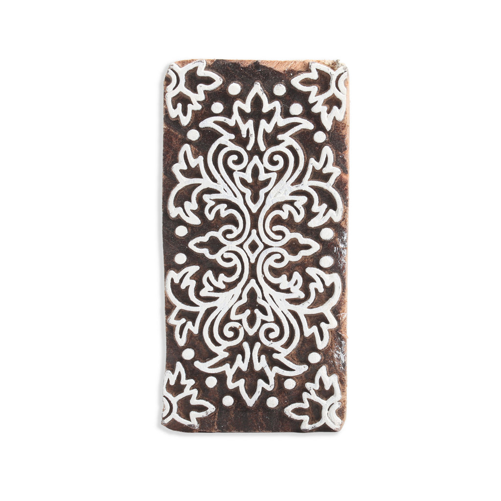 Hand Carved Wooden Printing Block Floral Echo W 1.5inch X L 3inch 1pc