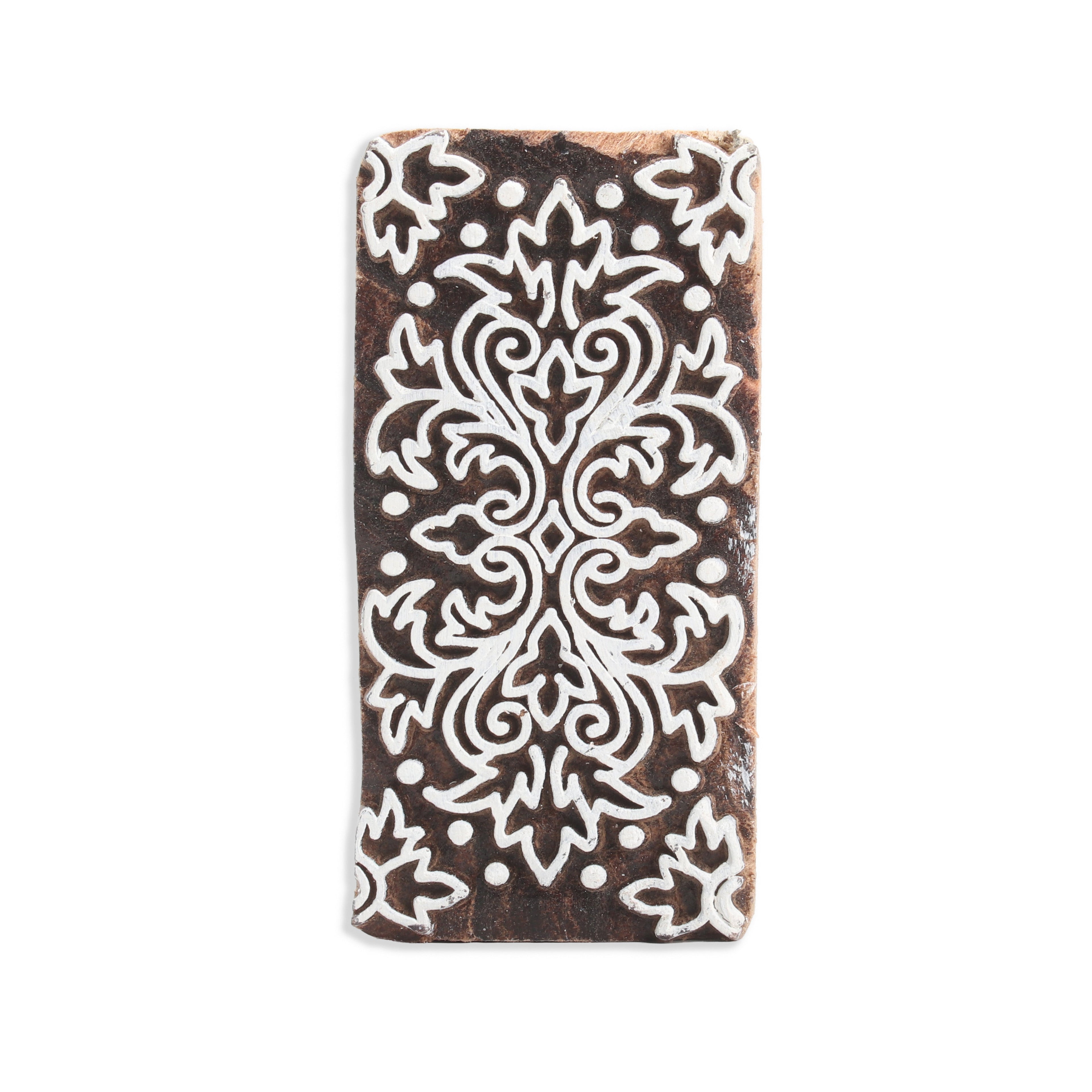Hand Carved Wooden Printing Block Floral Echo W 1.5inch X L 3inch 1pc