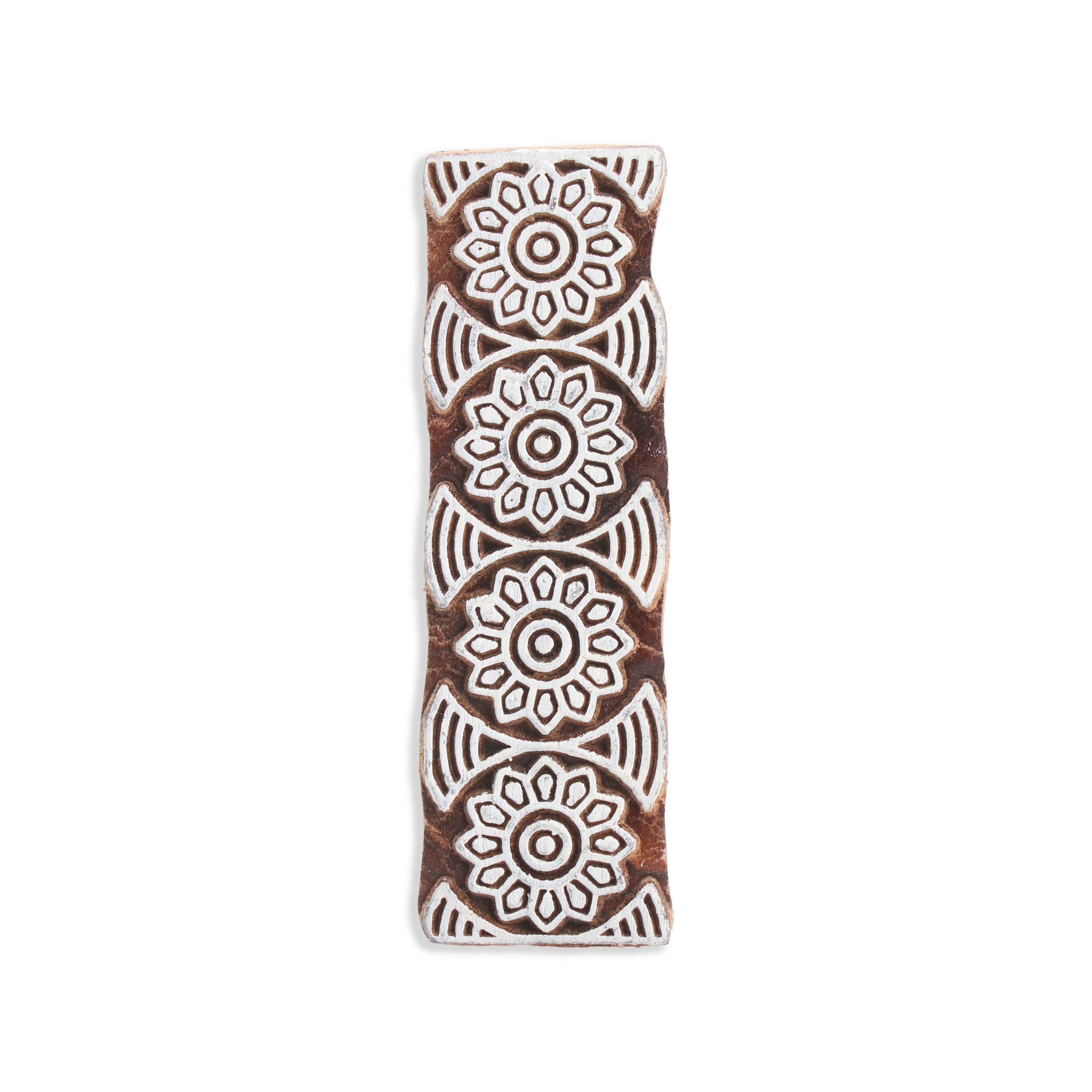 Hand Carved Wooden Printing Block Wild Petals W 1.5inch X L 3inch 1pc