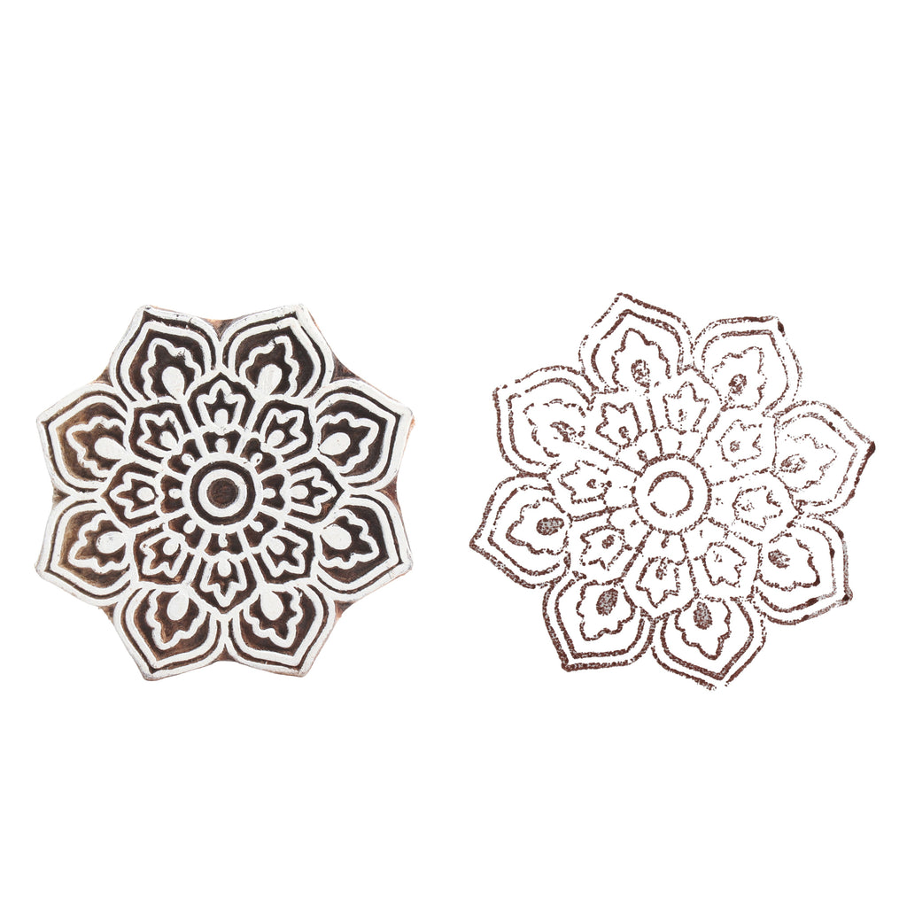 Hand Carved Wooden Printing Block Blossom Beauty 3inch Dia 1pc