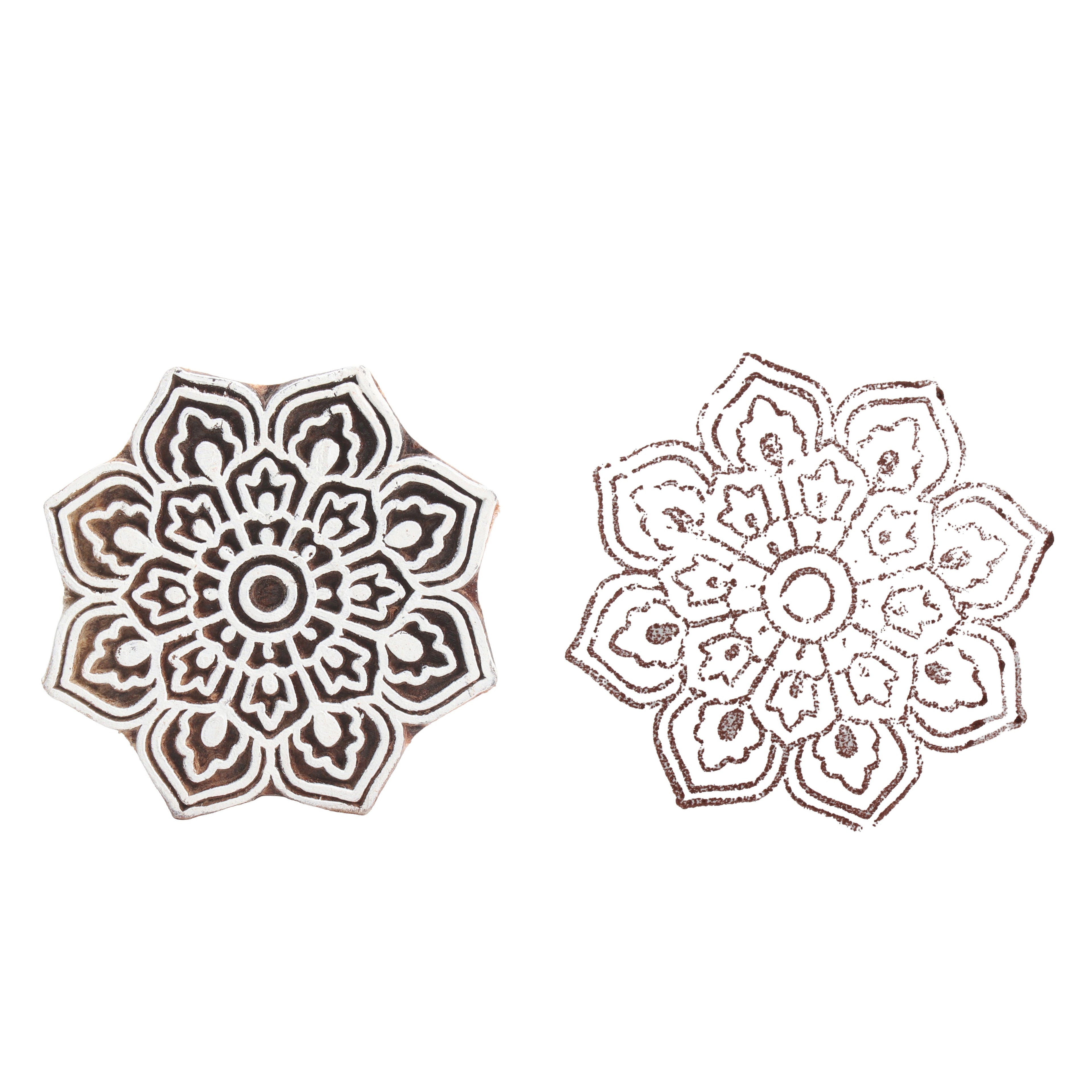 Hand Carved Wooden Printing Block Blossom Beauty 3inch Dia 1pc