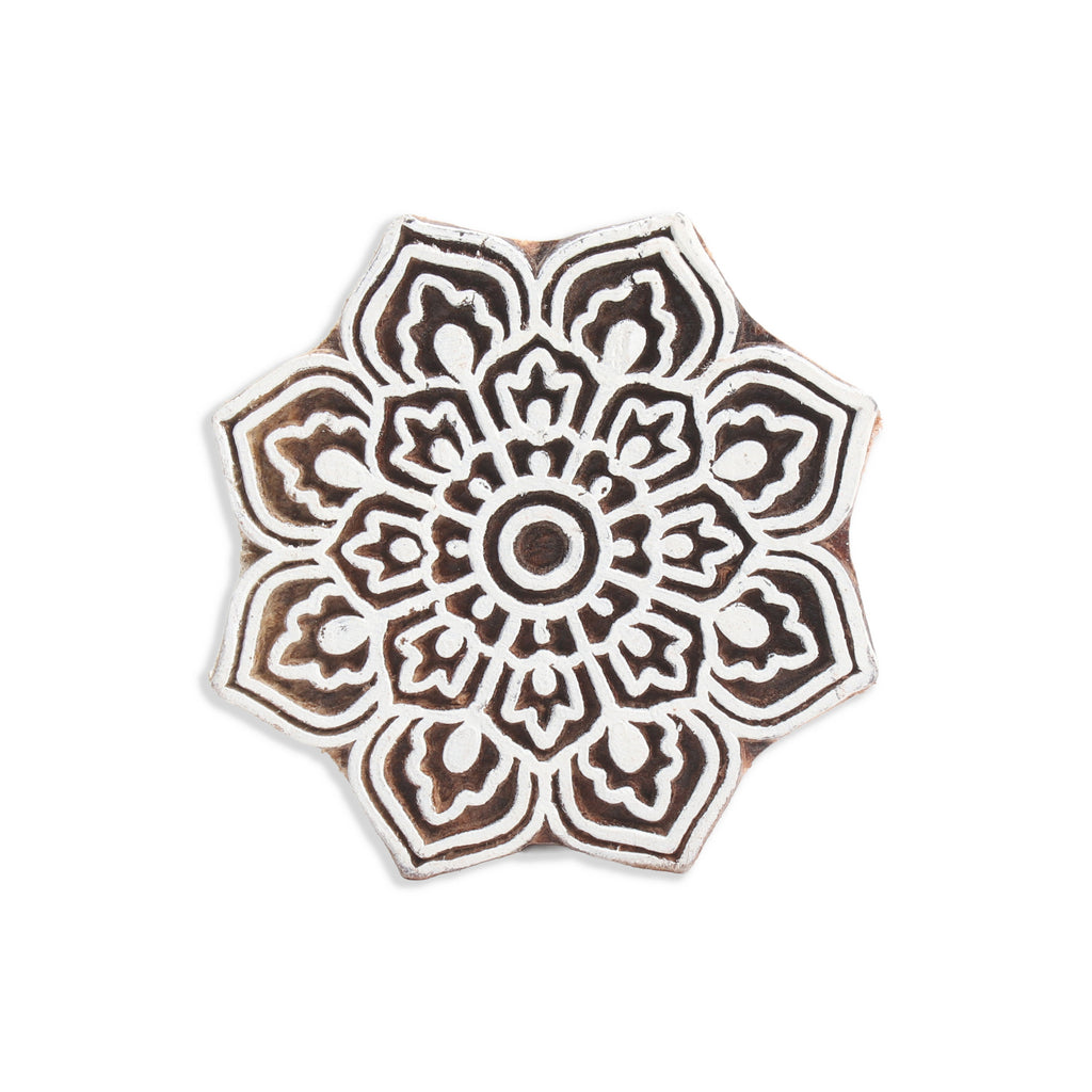 Hand Carved Wooden Printing Block Blossom Beauty 3inch Dia 1pc