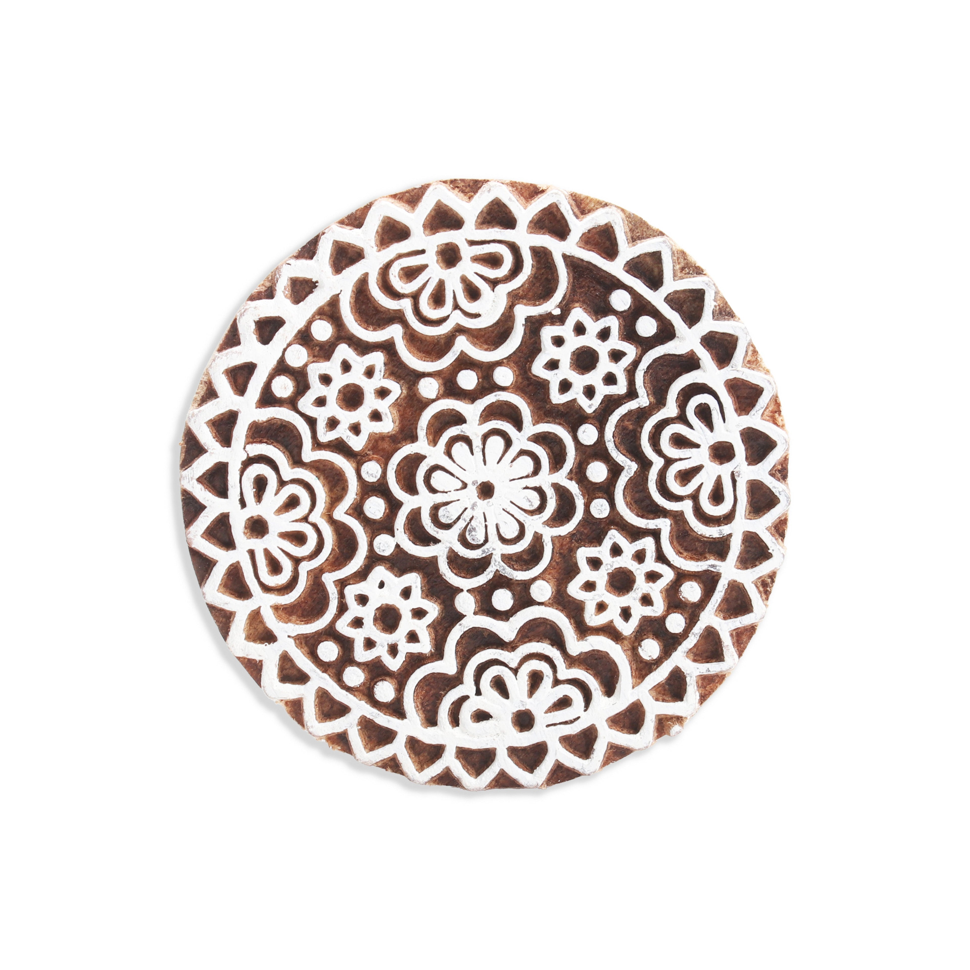 Hand Carved Wooden Printing Block Royale Mandala 3inch Dia 1pc