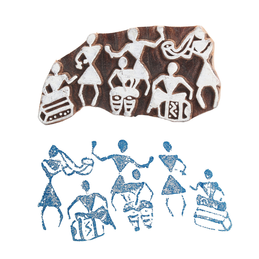 Hand Carved Wooden Printing Block Warli Musicians W 2inch X L 3inch 1pc
