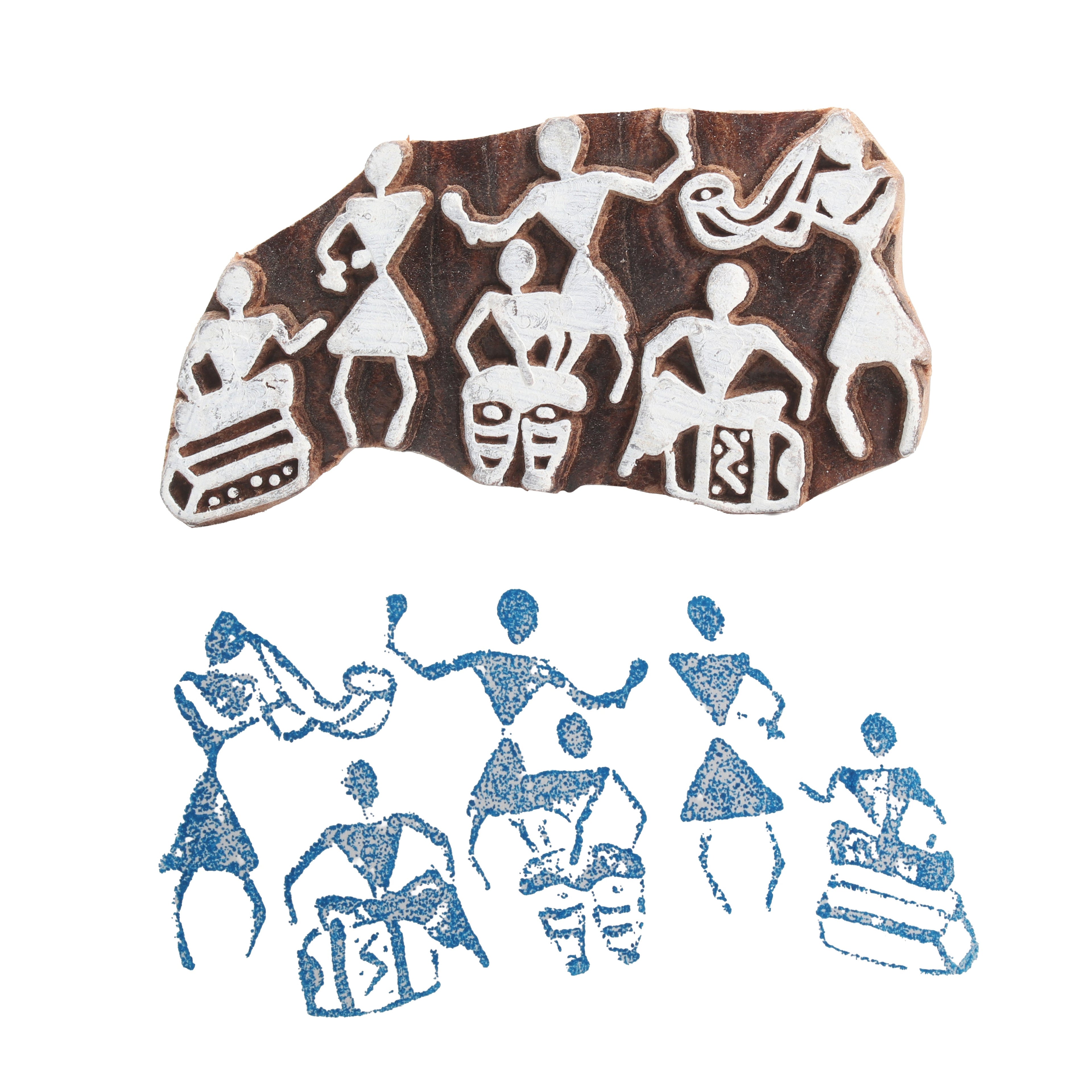 Hand Carved Wooden Printing Block Warli Musicians W 2inch X L 3inch 1pc