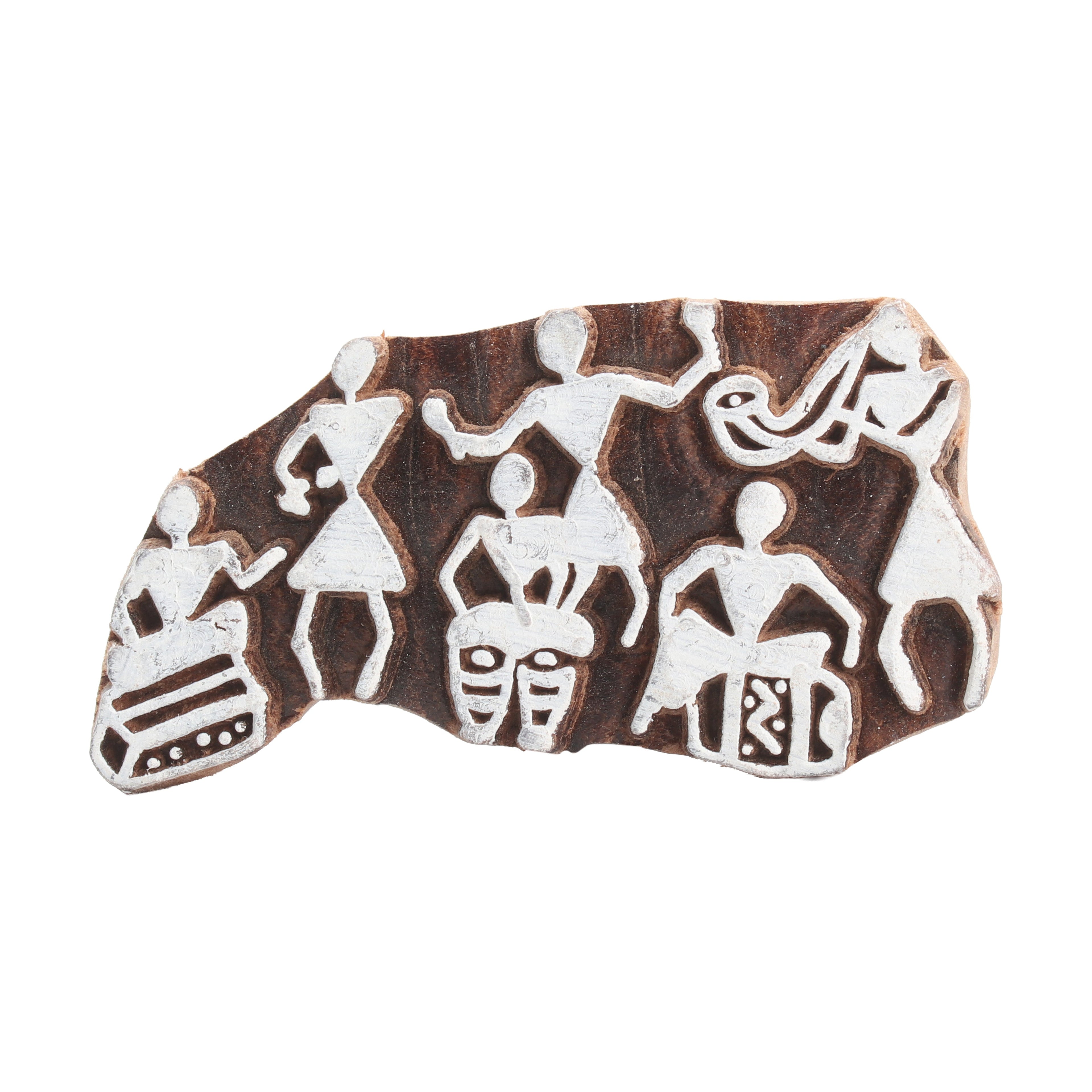 Hand Carved Wooden Printing Block Warli Musicians W 2inch X L 3inch 1pc