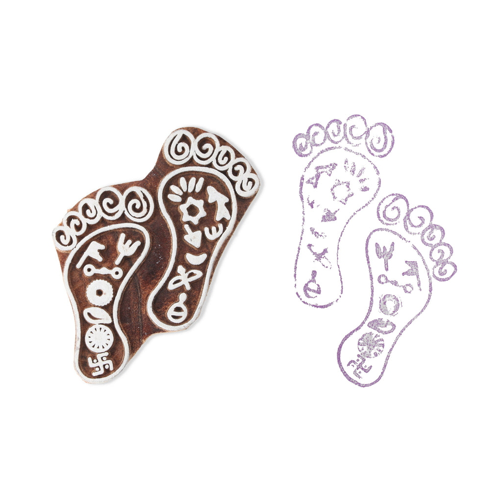 Hand Carved Wooden Printing Block Ethnic Feet W 2inch X L 3inch 1pc
