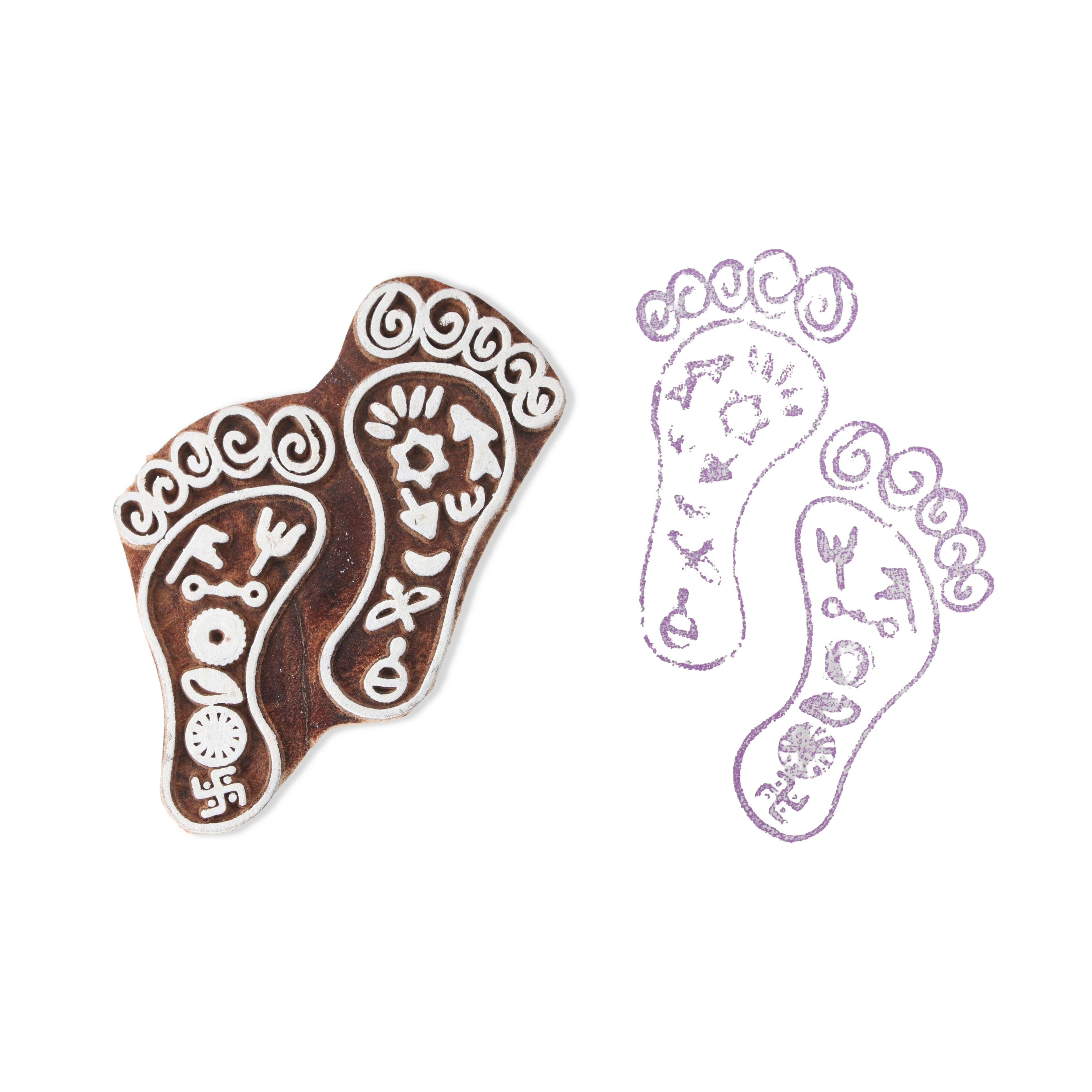 Hand Carved Wooden Printing Block Ethnic Feet W 2inch X L 3inch 1pc