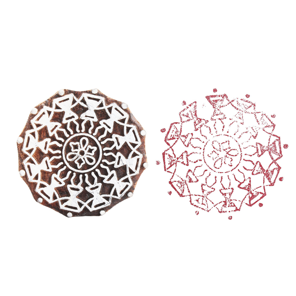 Hand Carved Wooden Printing Block Mandala Blossom 3inch Dia 1pc