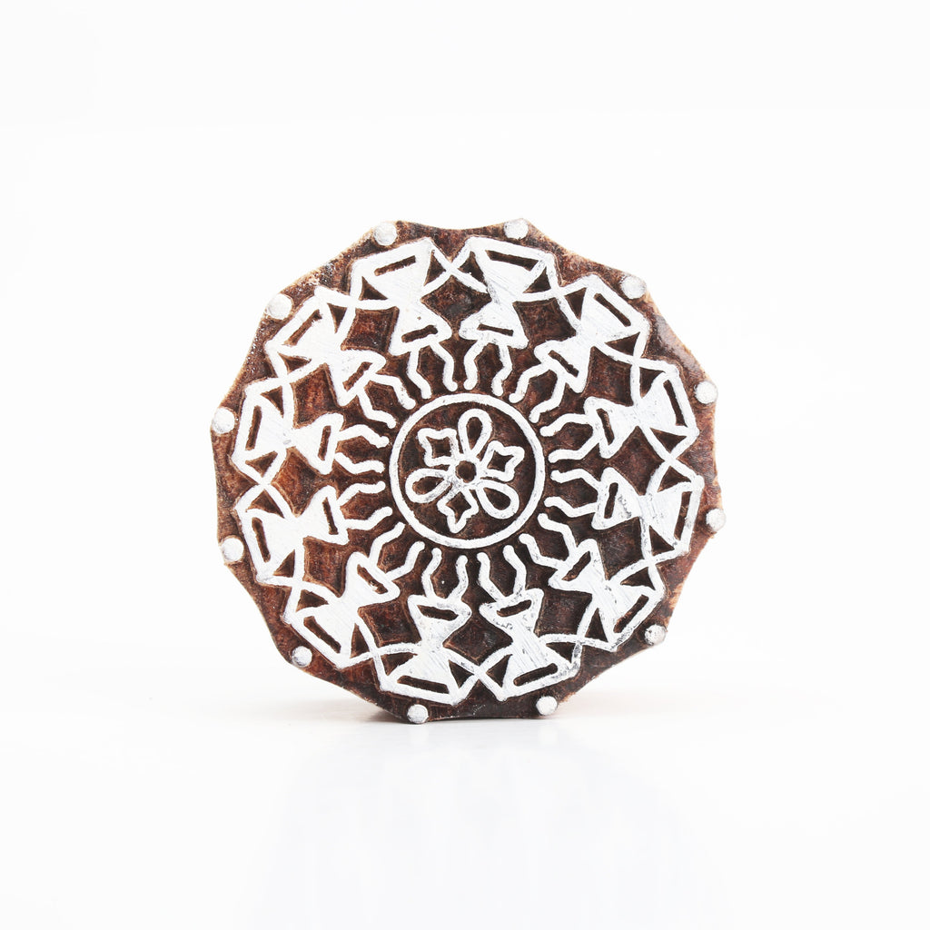 Hand Carved Wooden Printing Block Mandala Blossom 3inch Dia 1pc