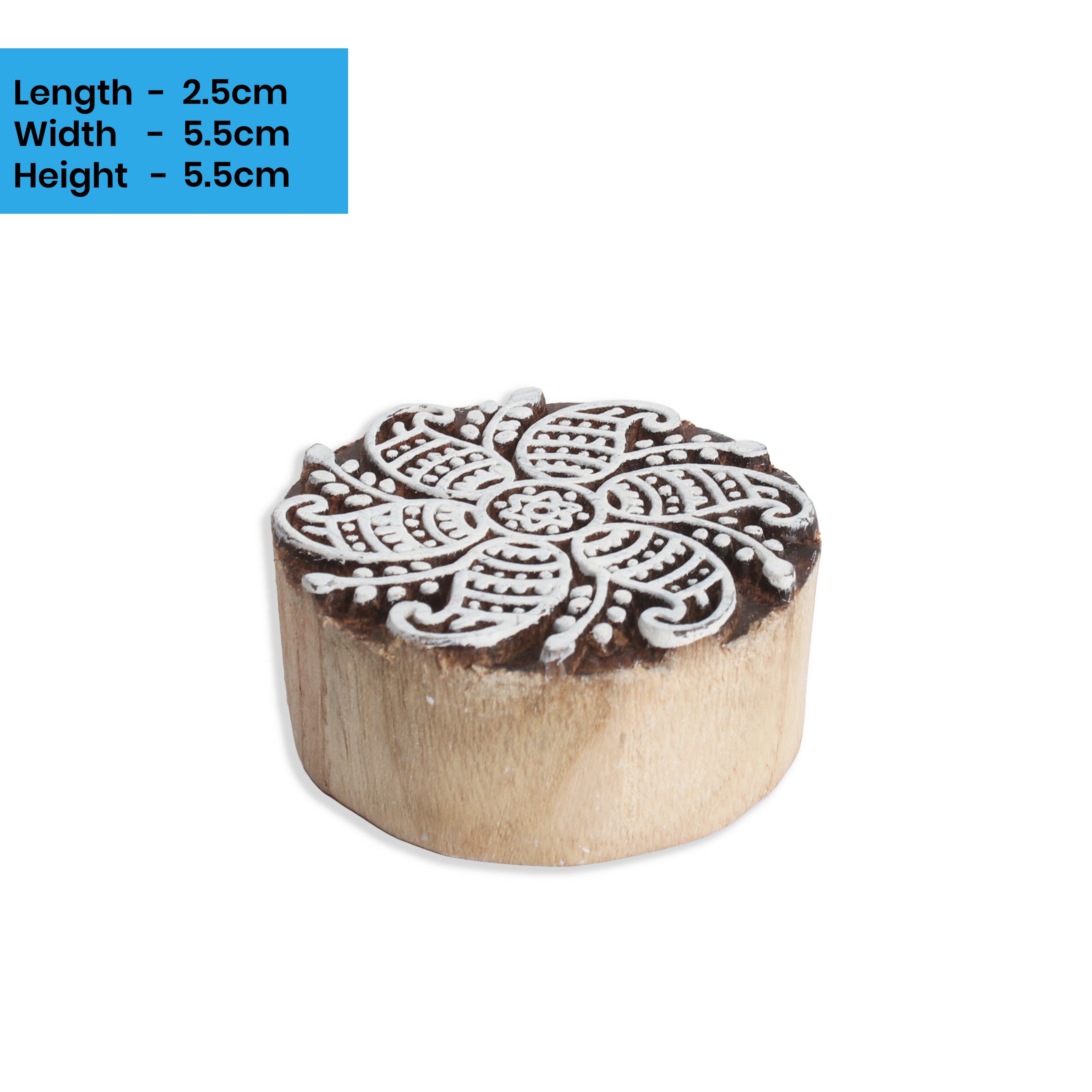 Hand Carved Wooden Printing Block Paisley Mandala 3inch Dia 1pc