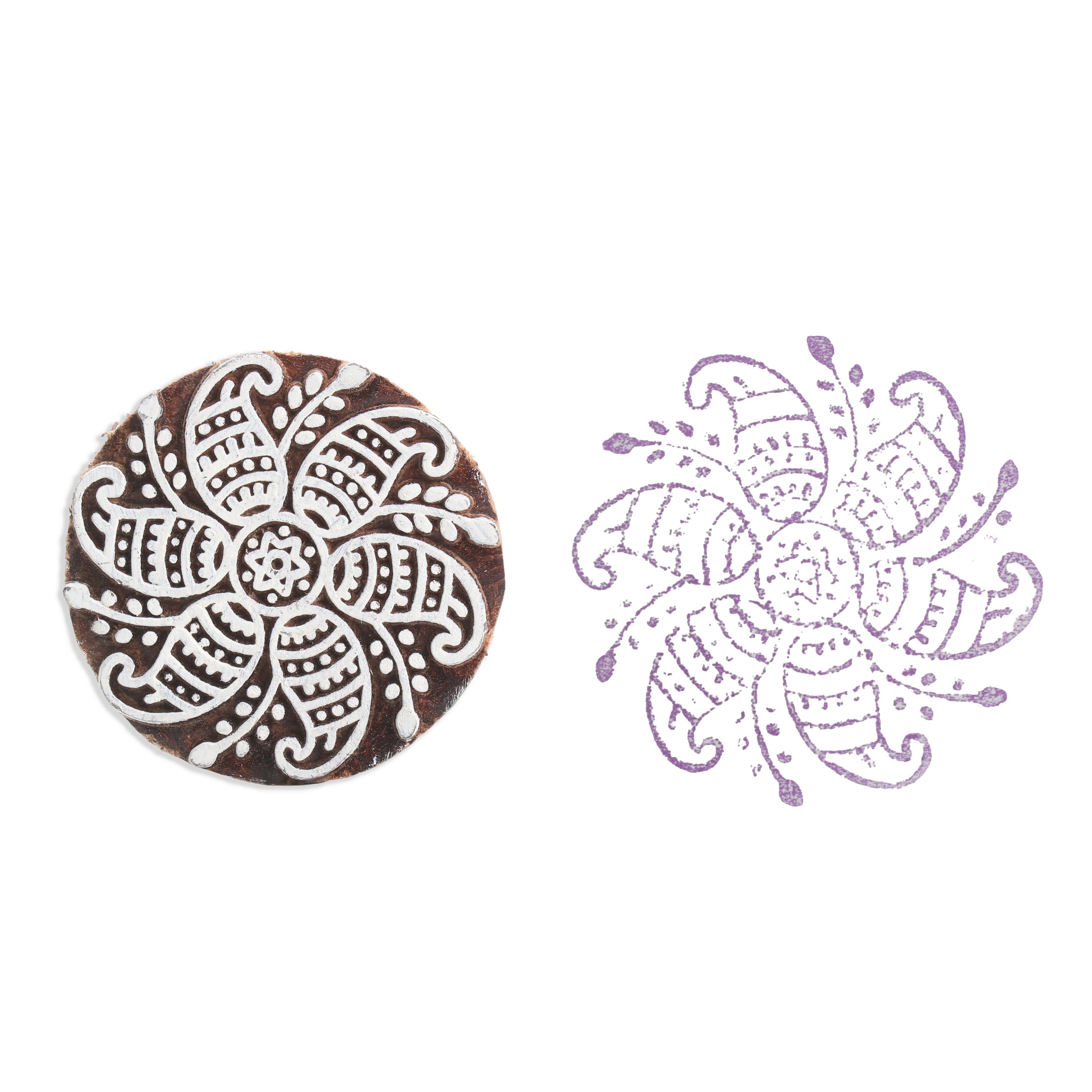 Hand Carved Wooden Printing Block Paisley Mandala 3inch Dia 1pc