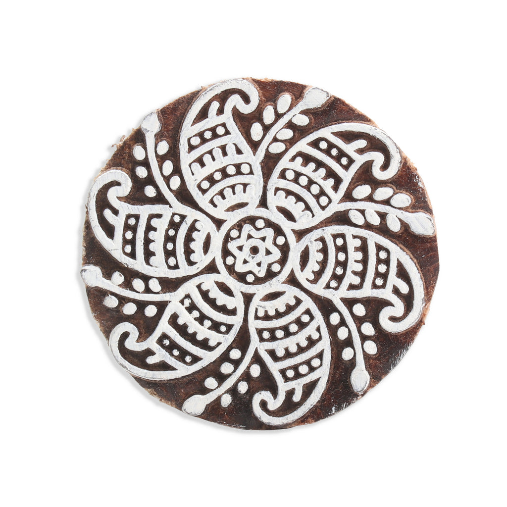 Hand Carved Wooden Printing Block Paisley Mandala 3inch Dia 1pc