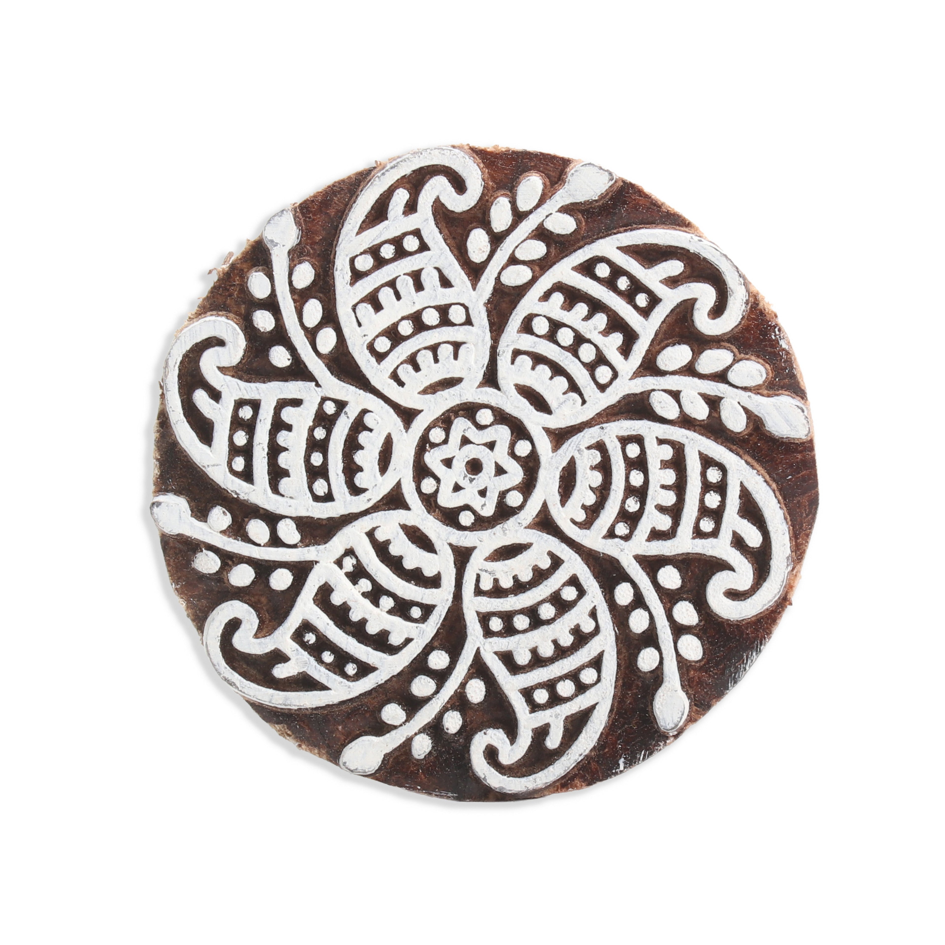 Hand Carved Wooden Printing Block Paisley Mandala 3inch Dia 1pc