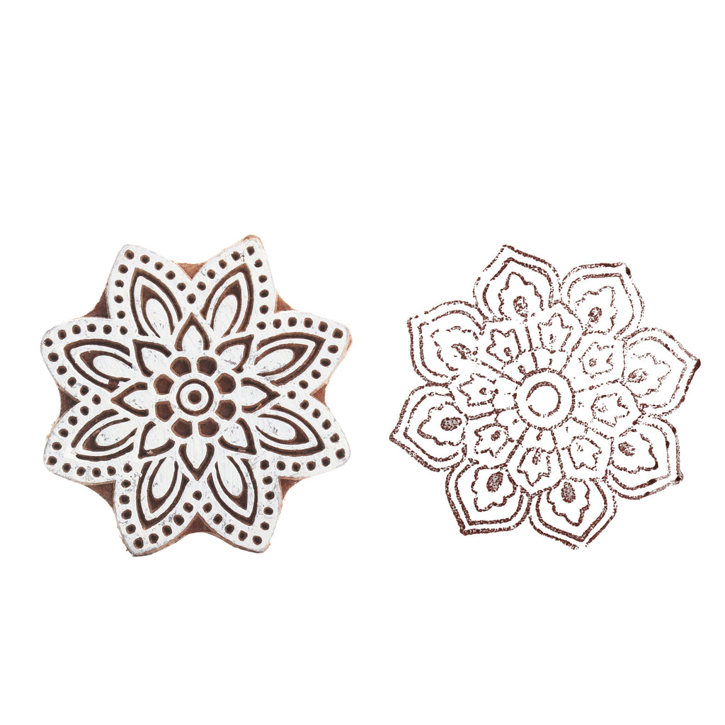 Hand Carved Wooden Printing Block Flora Star 3inch Dia 1pc