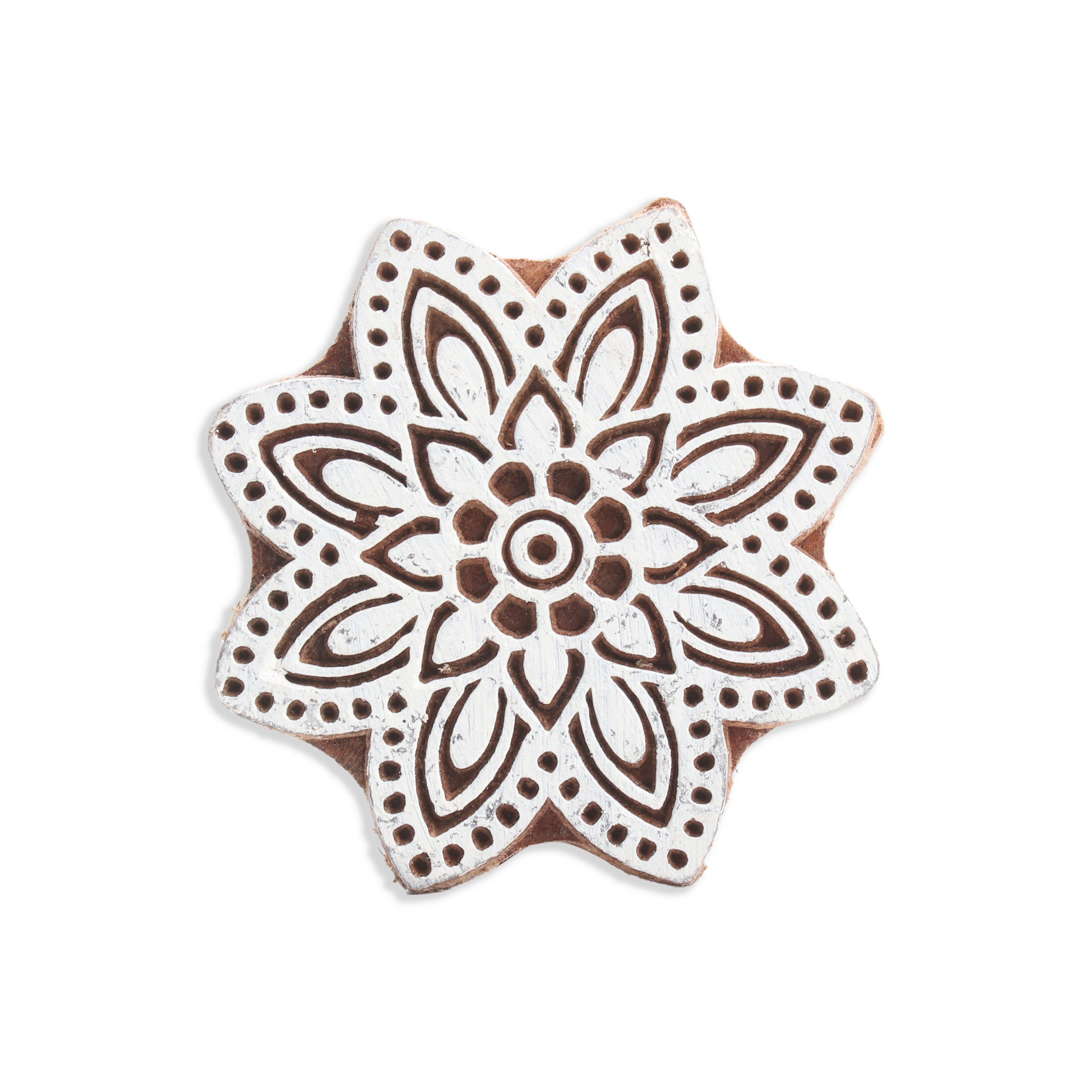 Hand Carved Wooden Printing Block Flora Star 3inch Dia 1pc