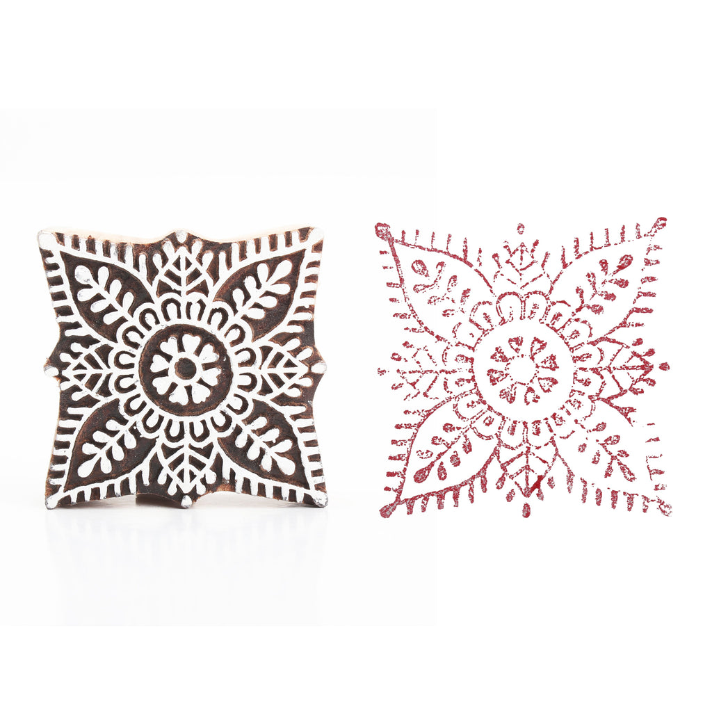 Hand Carved Wooden Printing Block Eternal Blossom W 3inch X L 3inch 1pc