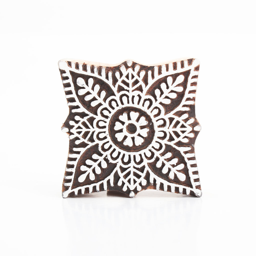 Hand Carved Wooden Printing Block Eternal Blossom W 3inch X L 3inch 1pc