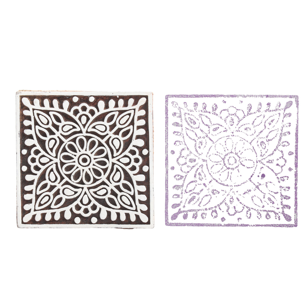 Hand Carved Wooden Printing Block Ethnic Impression W 3inch X L 3inch 1pc