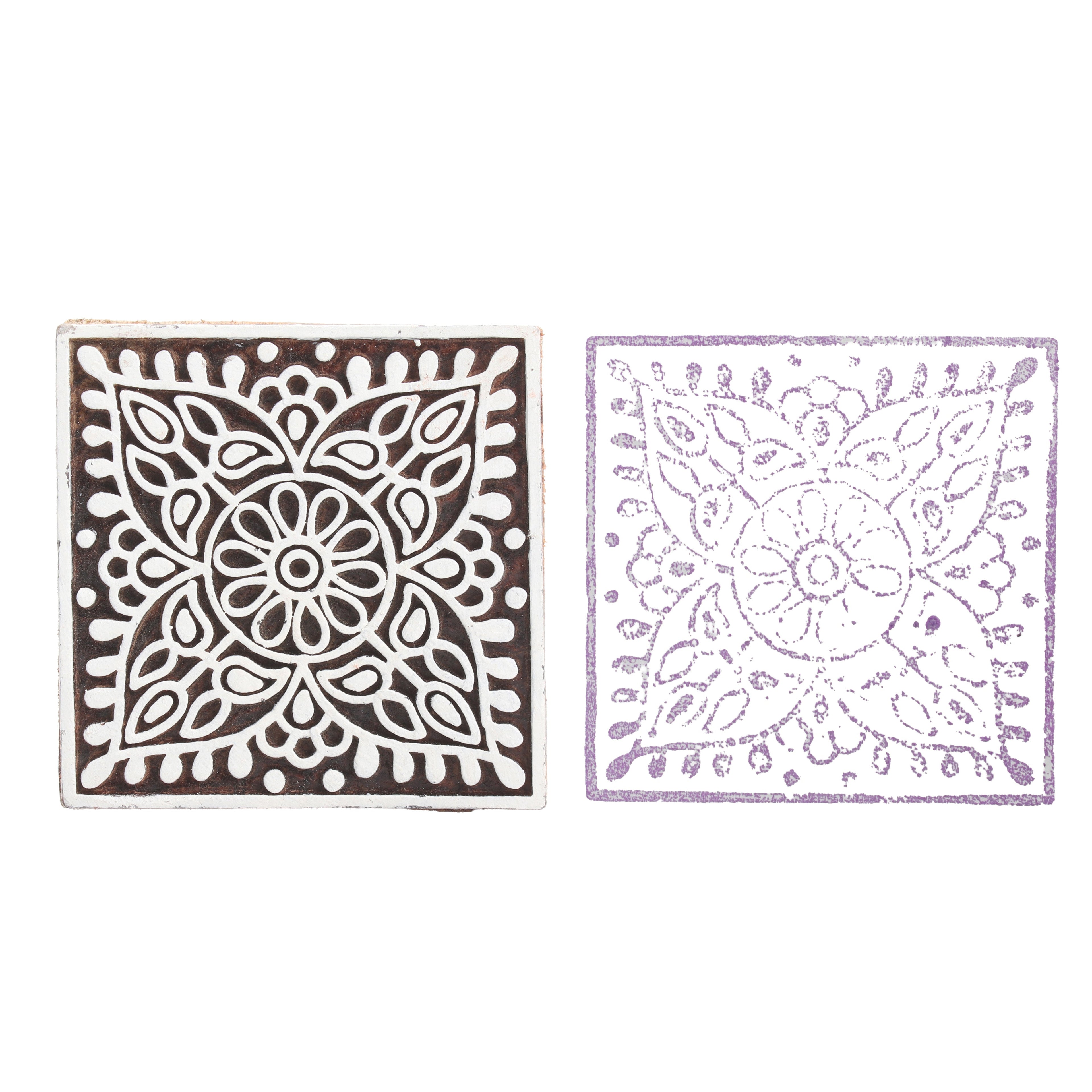 Hand Carved Wooden Printing Block Ethnic Impression W 3inch X L 3inch 1pc