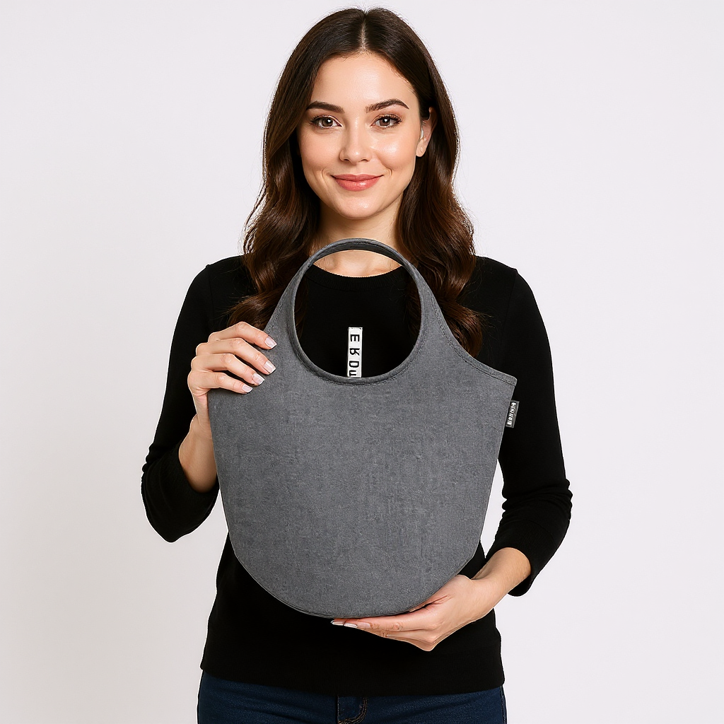 Round Base Designer Tote Bag Dark Grey 17 x14 1pc