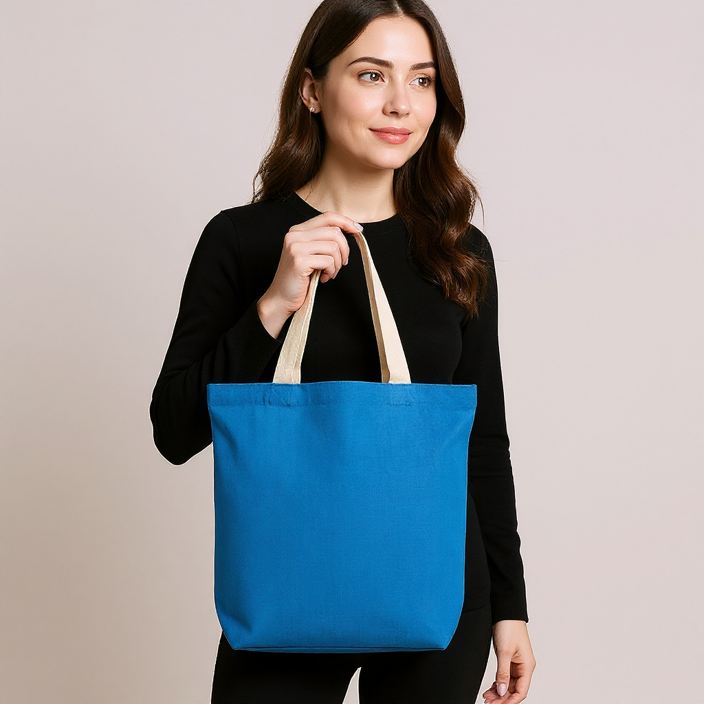 Heavy Blue Fabric Tote Bag Cerulean Blue 14.5 x 15 1pc