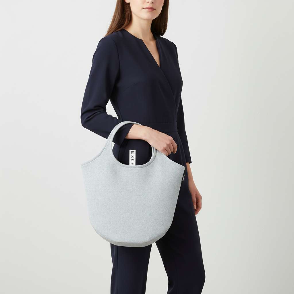 Round Base Designer Tote Bag Light Grey 18 x 14.5 1pc