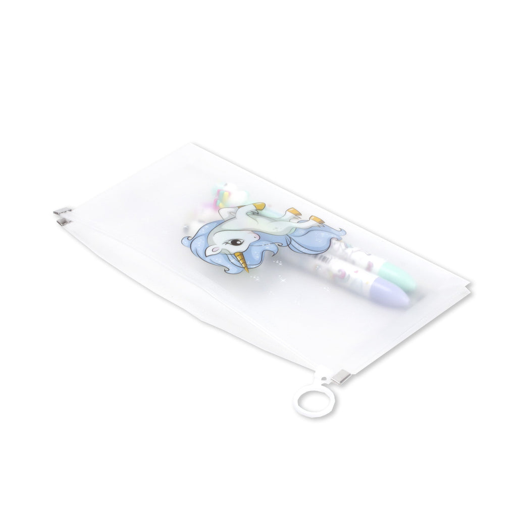 Multipurpose PVC Zip Lock Pouch Transparent Unicorn Blue A6 1pc