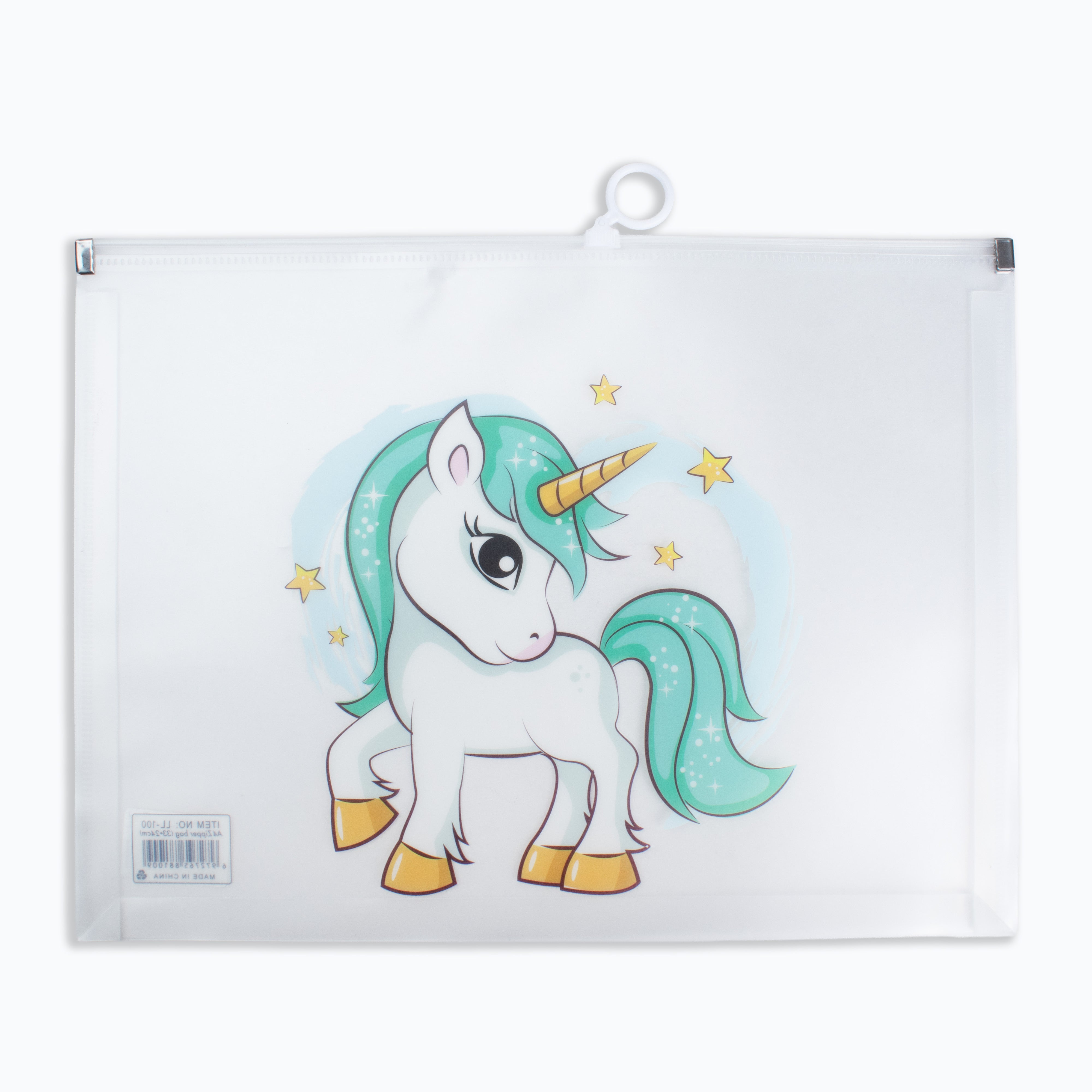 Multipurpose PVC Zip Lock Pouch Transparent Unicorn Green A4 1pc