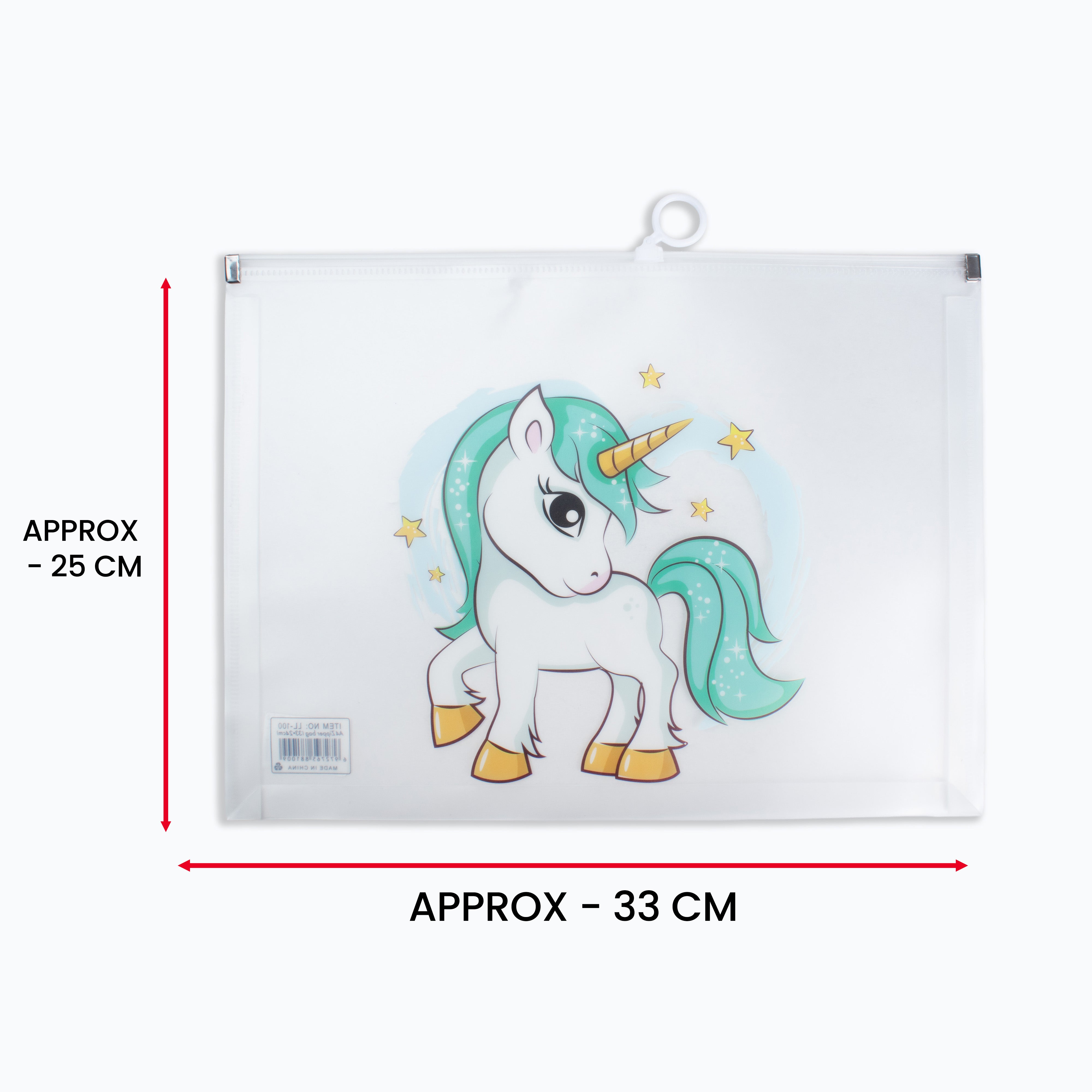 Multipurpose PVC Zip Lock Pouch Transparent Unicorn Green A4 1pc