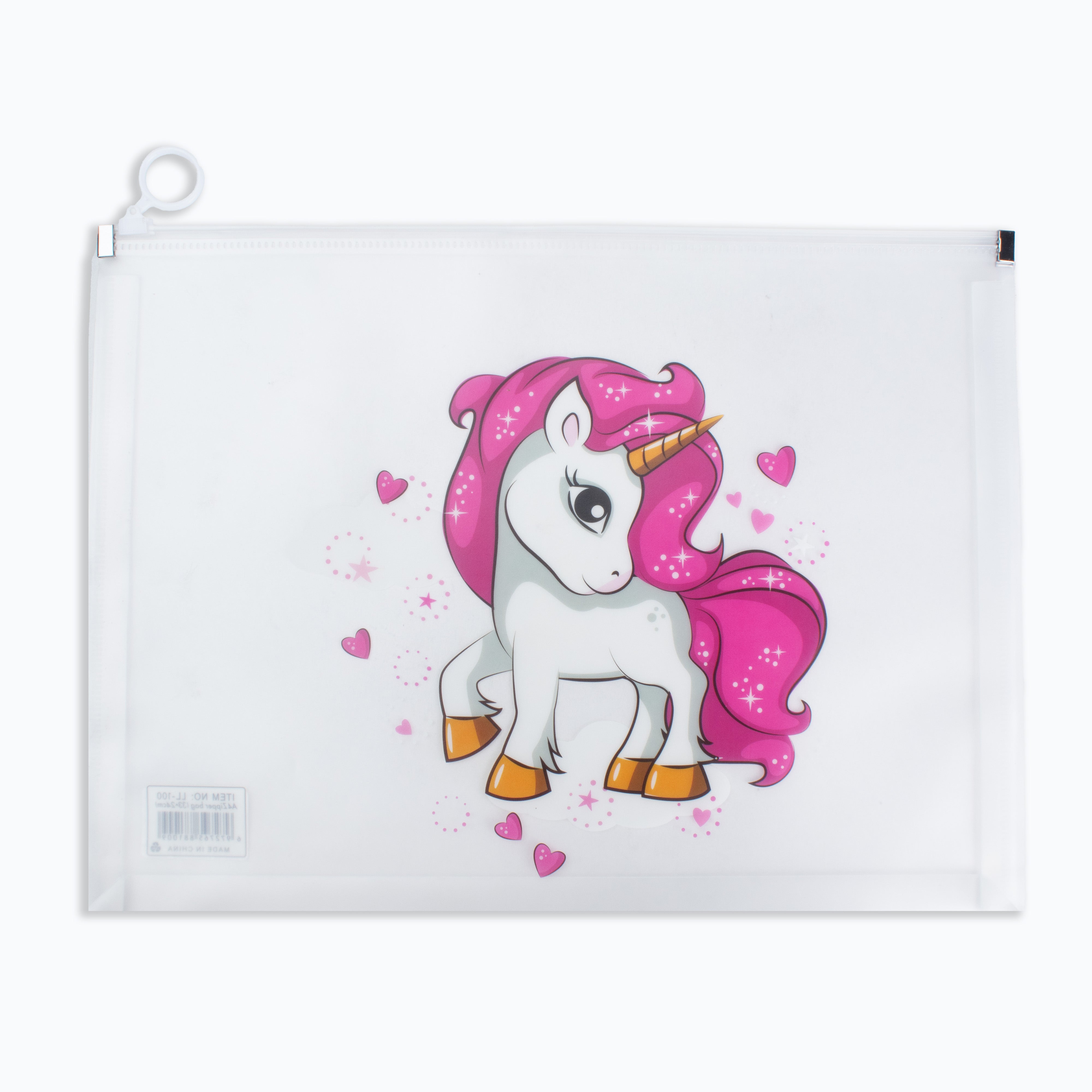 Multipurpose PVC Zip Lock Pouch Transparent Unicorn Red A4 1pc