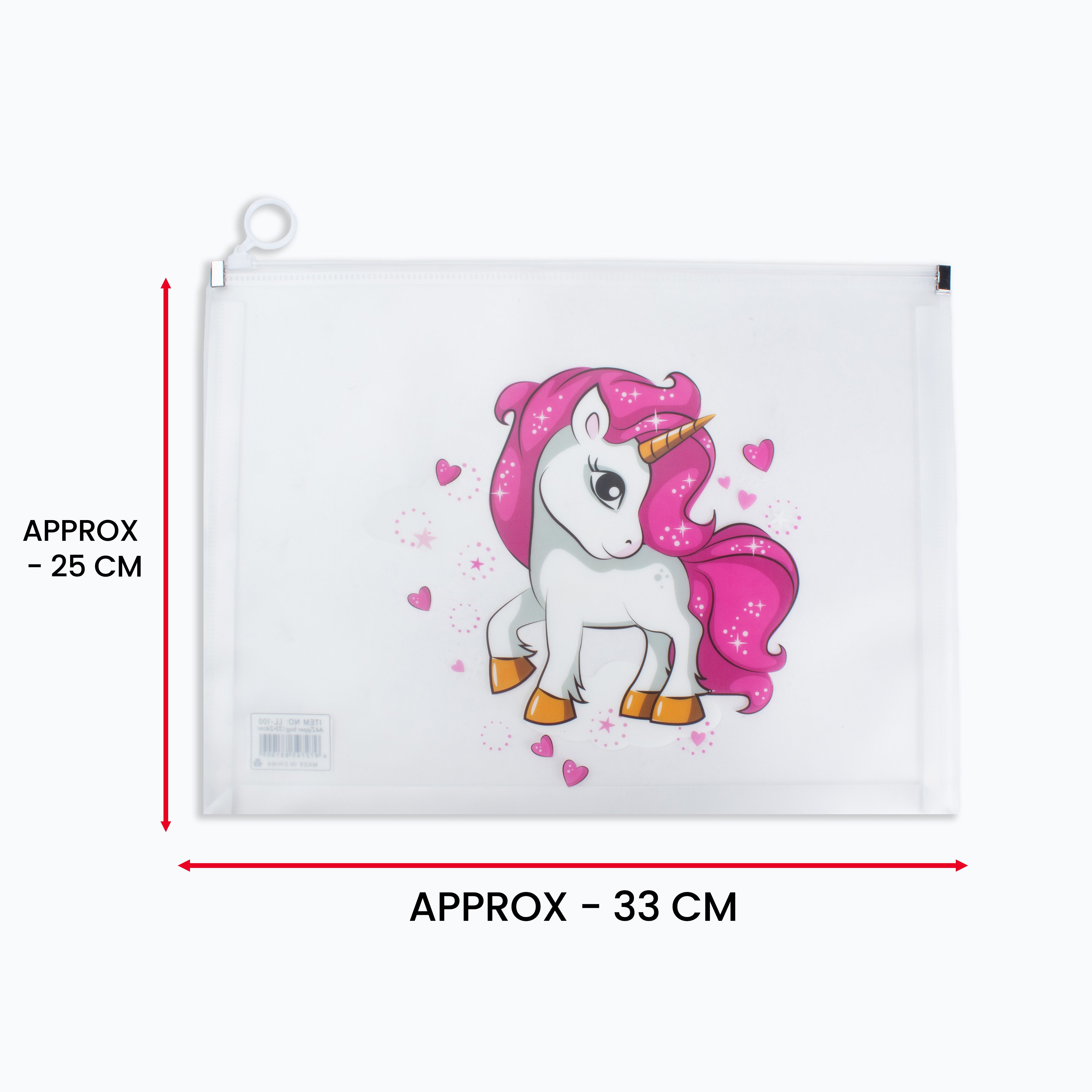 Multipurpose PVC Zip Lock Pouch Transparent Unicorn Red A4 1pc