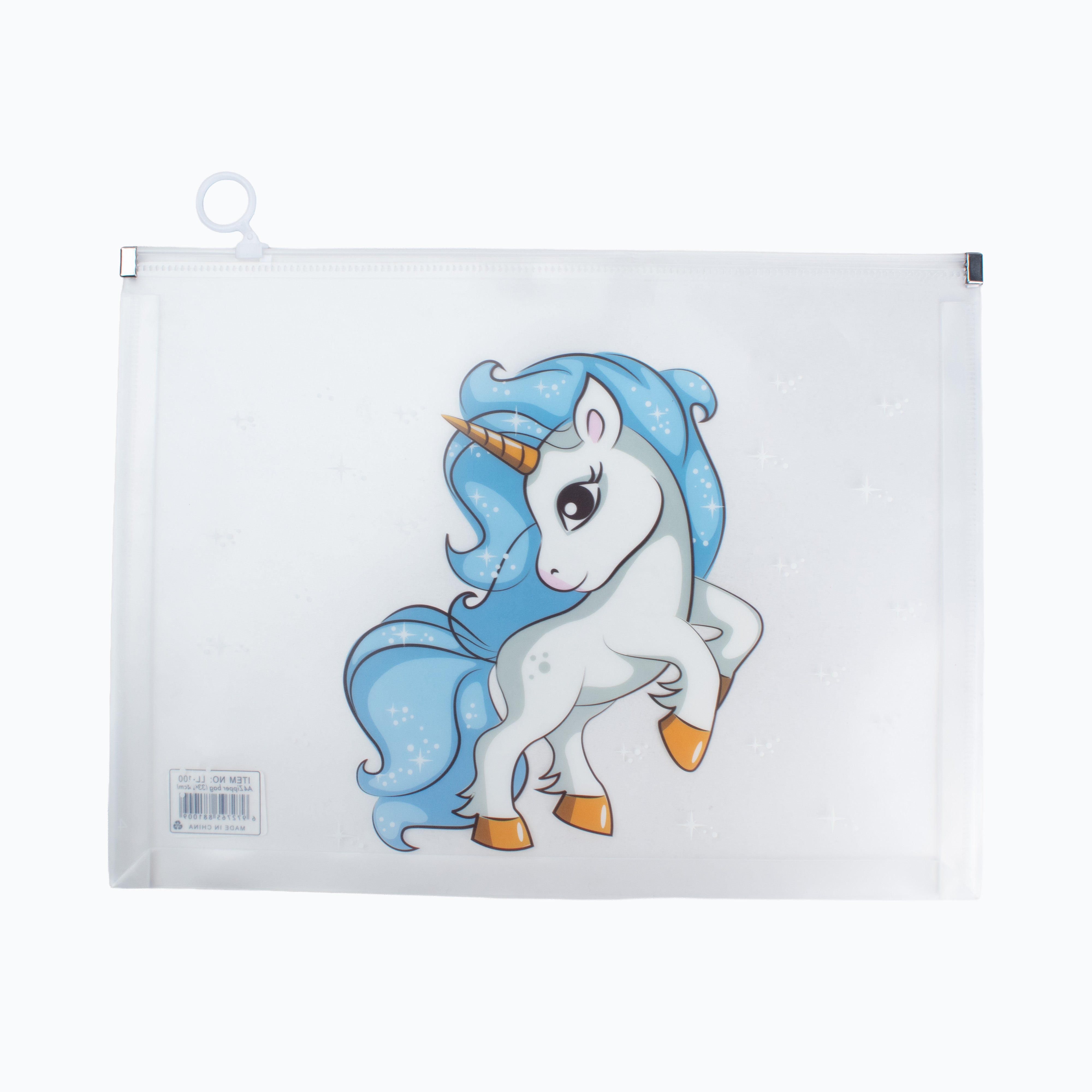 Multipurpose PVC Zip Lock Pouch Transparent Unicorn Blue A4 1pc