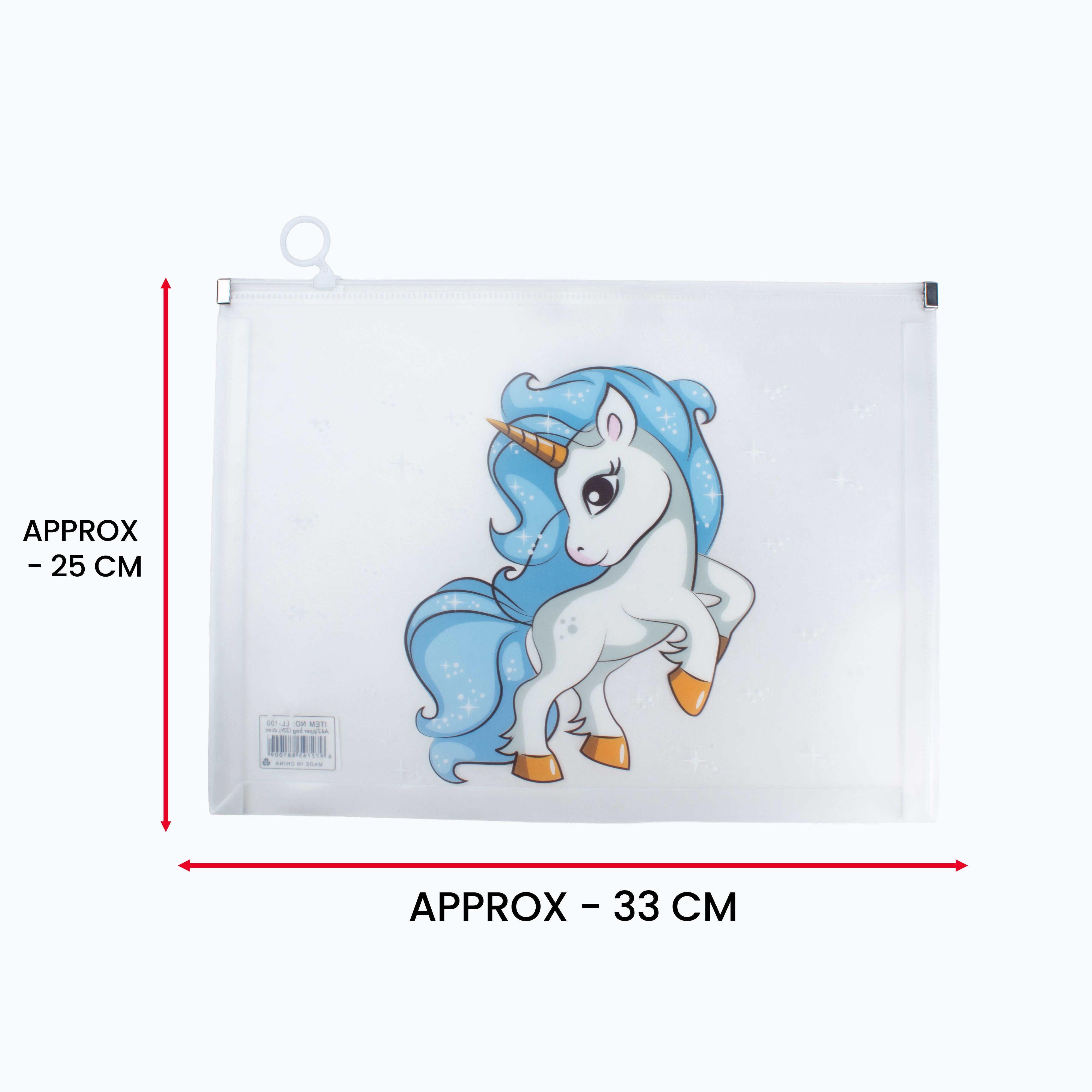 Multipurpose PVC Zip Lock Pouch Transparent Unicorn Blue A4 1pc
