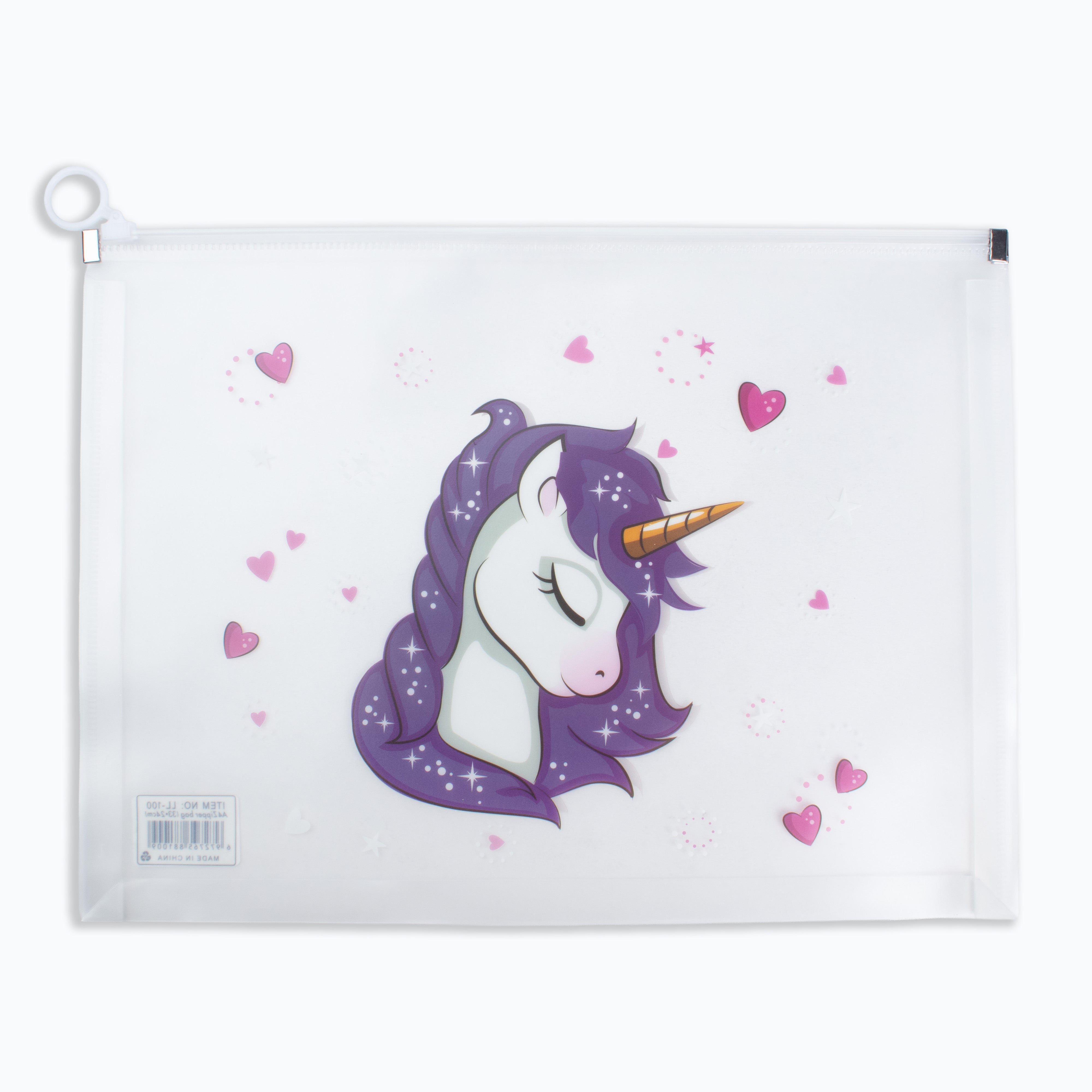 Multipurpose PVC Zip Lock Pouch Transparent Unicron Purple A4 1pc