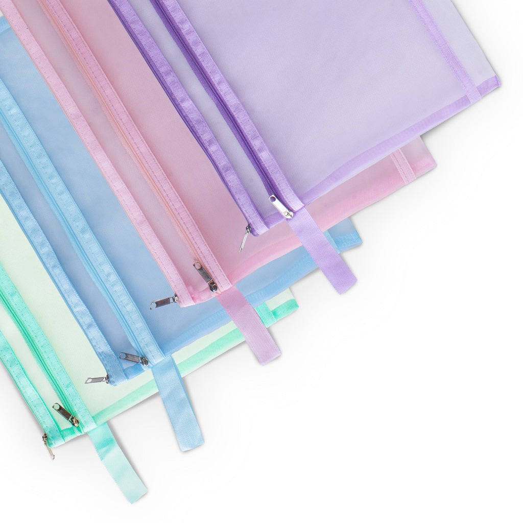 Mesh Pouch with Double Zip Blue A4 1pc