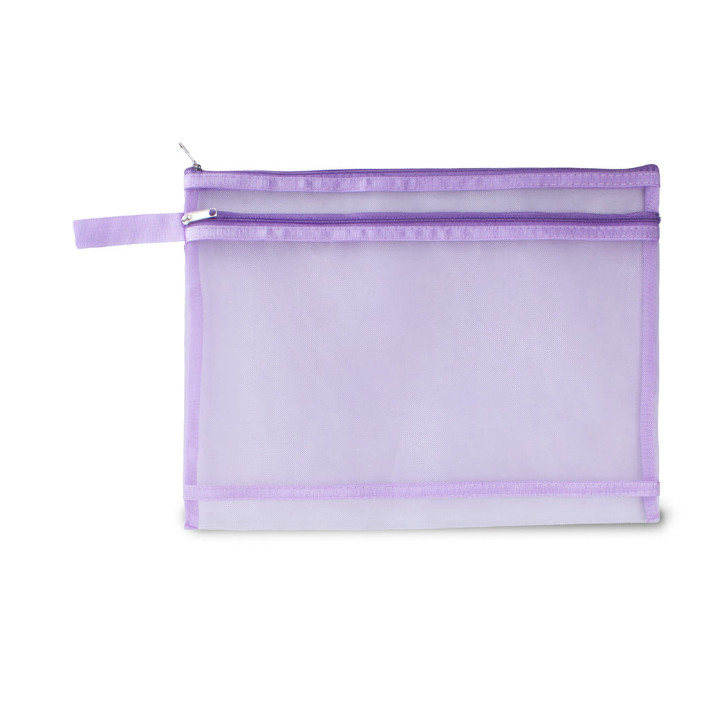Mesh Pouch with Double Zip Purple A4 1pc